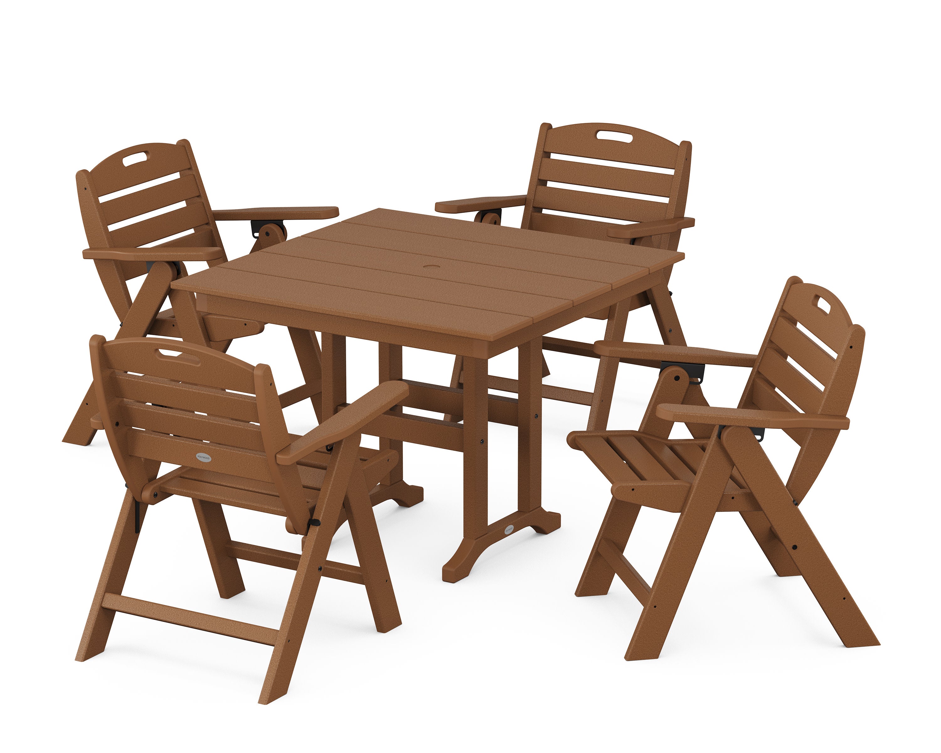 Nautical Folding Lowback Chair 5-Piece Farmhouse Dining Set in Teak