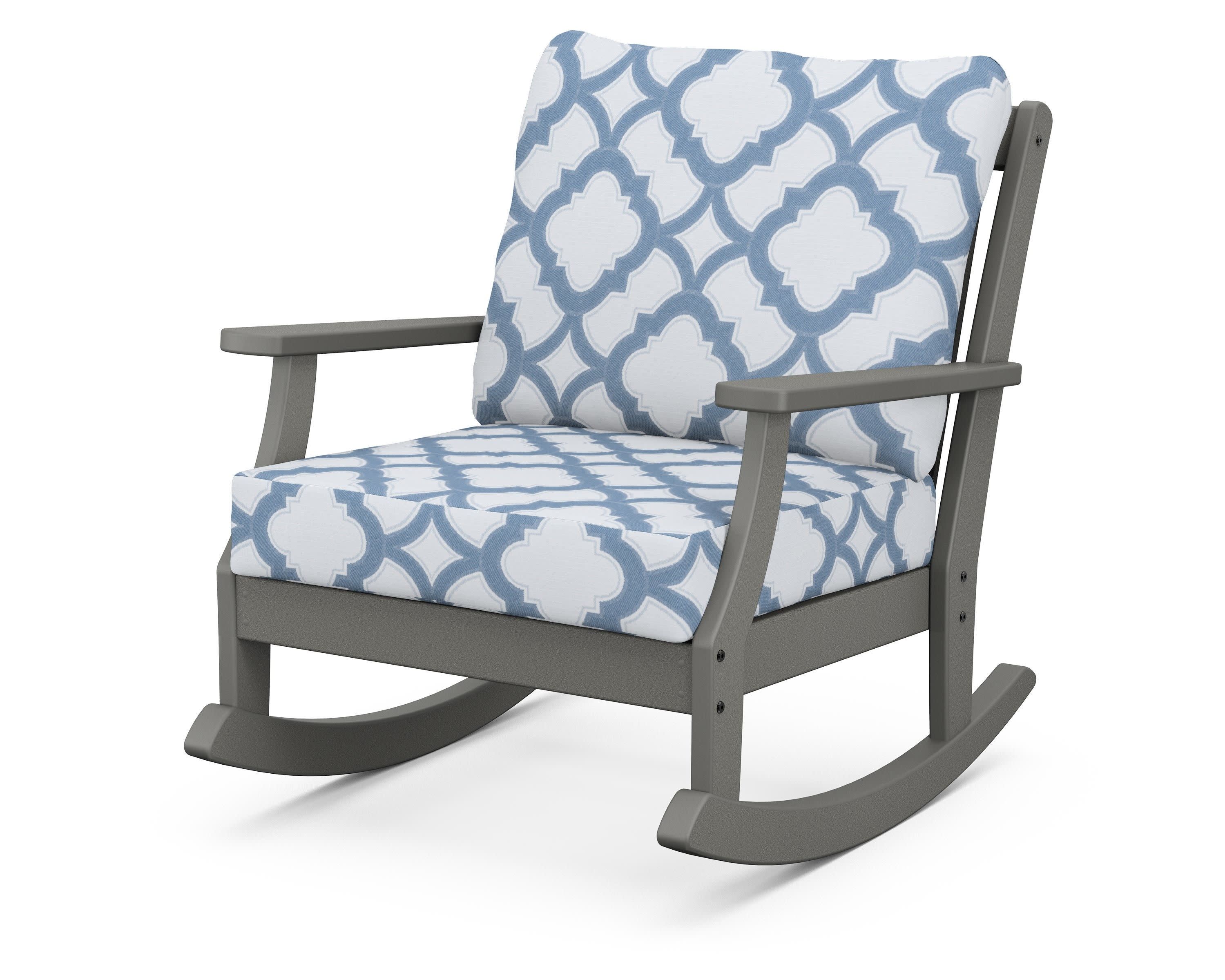 Braxton Deep Seating Rocking Chair in Slate Grey / Trellis Sky Blue