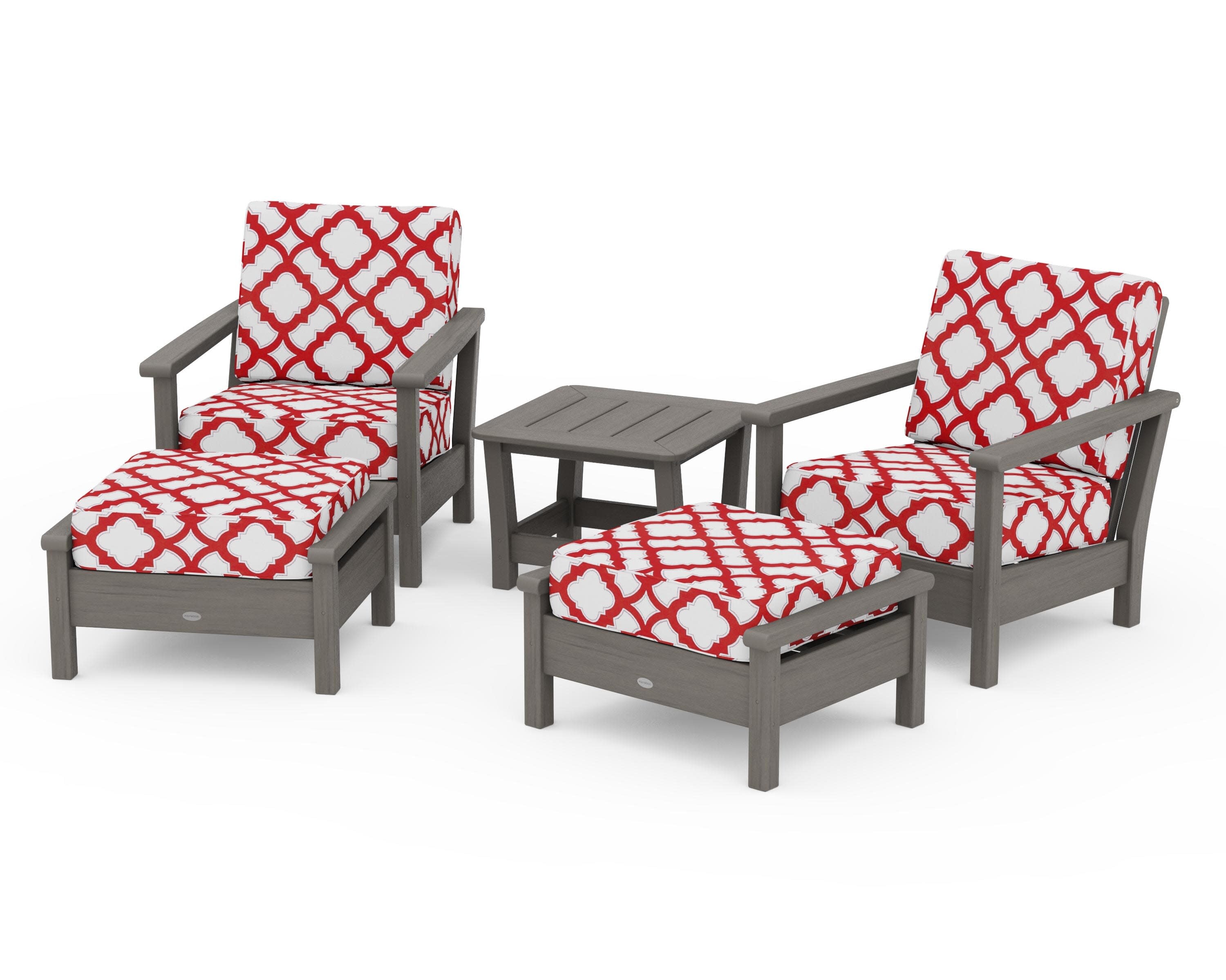 Harbour 5-Piece Deep Seating Chair Set in Driftwood / Trellis Crimson