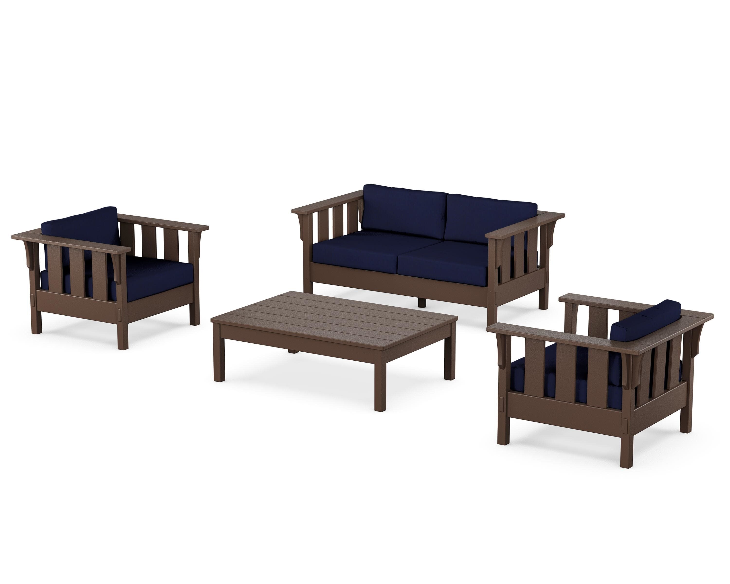 Acadia 4-Piece Deep Seating Set with Loveseat in Mahogany / Navy