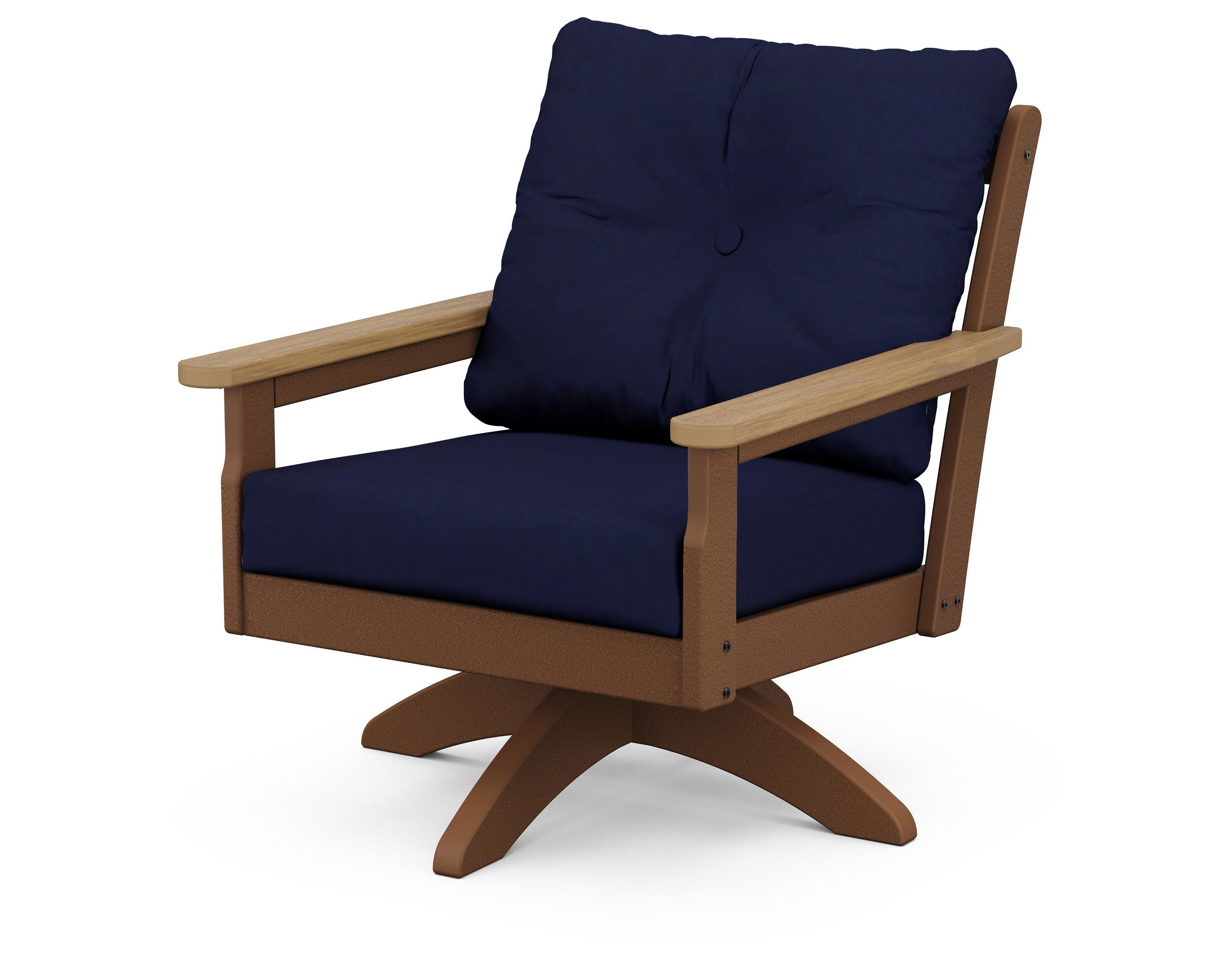 Vineyard Deep Seating Swivel Chair in Teak / Natural / Navy