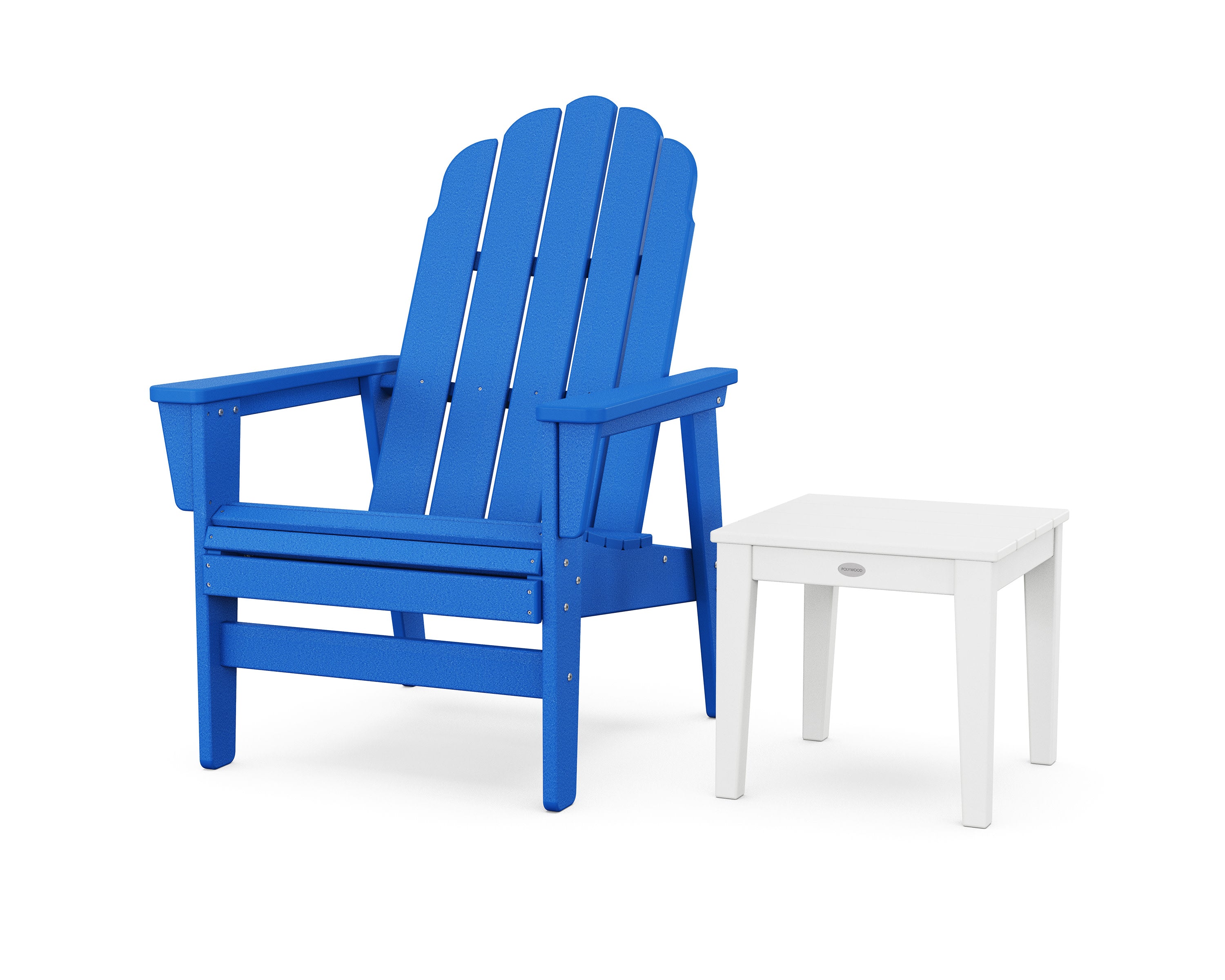 Vineyard Grand Upright Adirondack Chair with Side Table in Pacific Blue / White