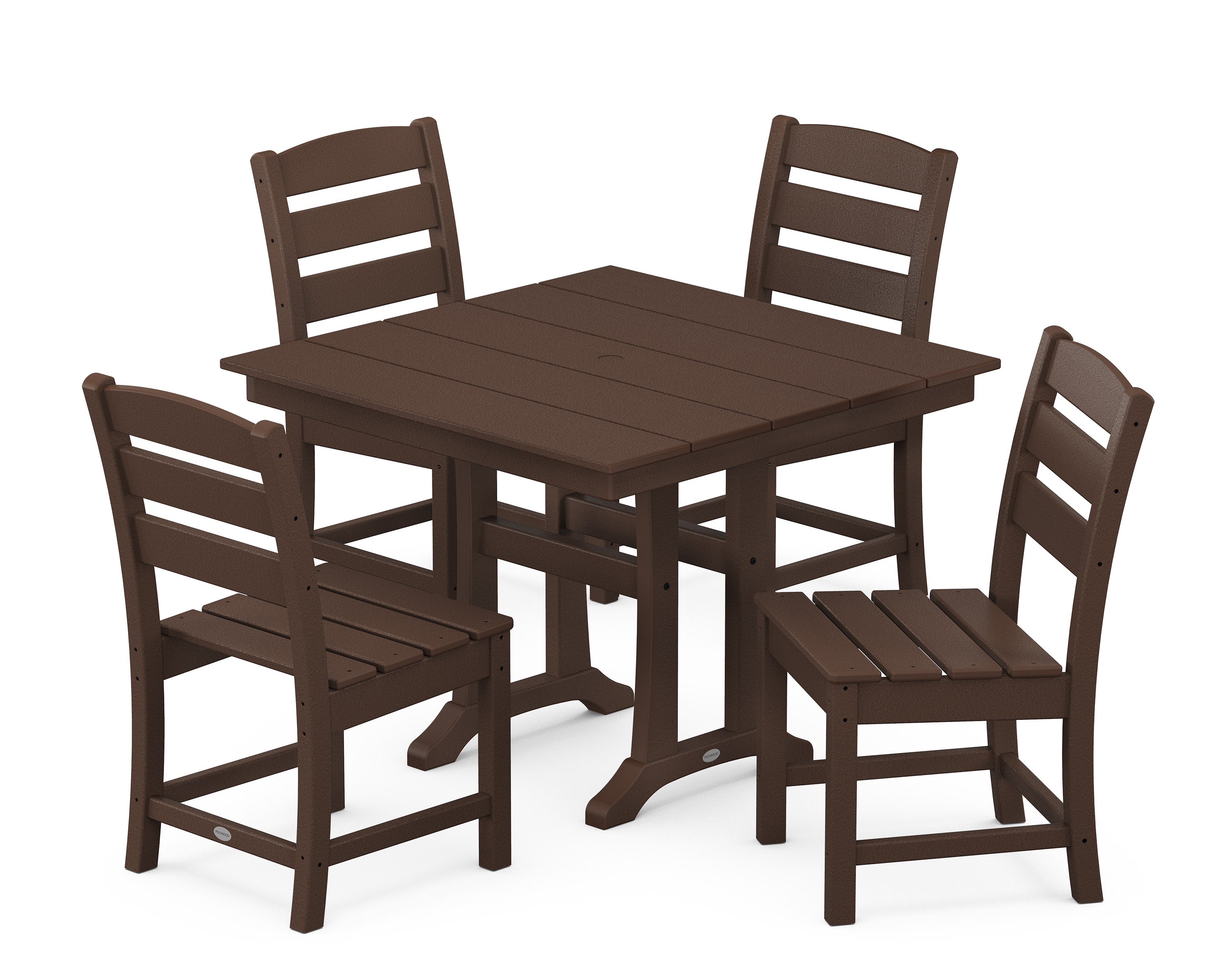 Lakeside 5-Piece Farmhouse Trestle Side Chair Dining Set in Mahogany