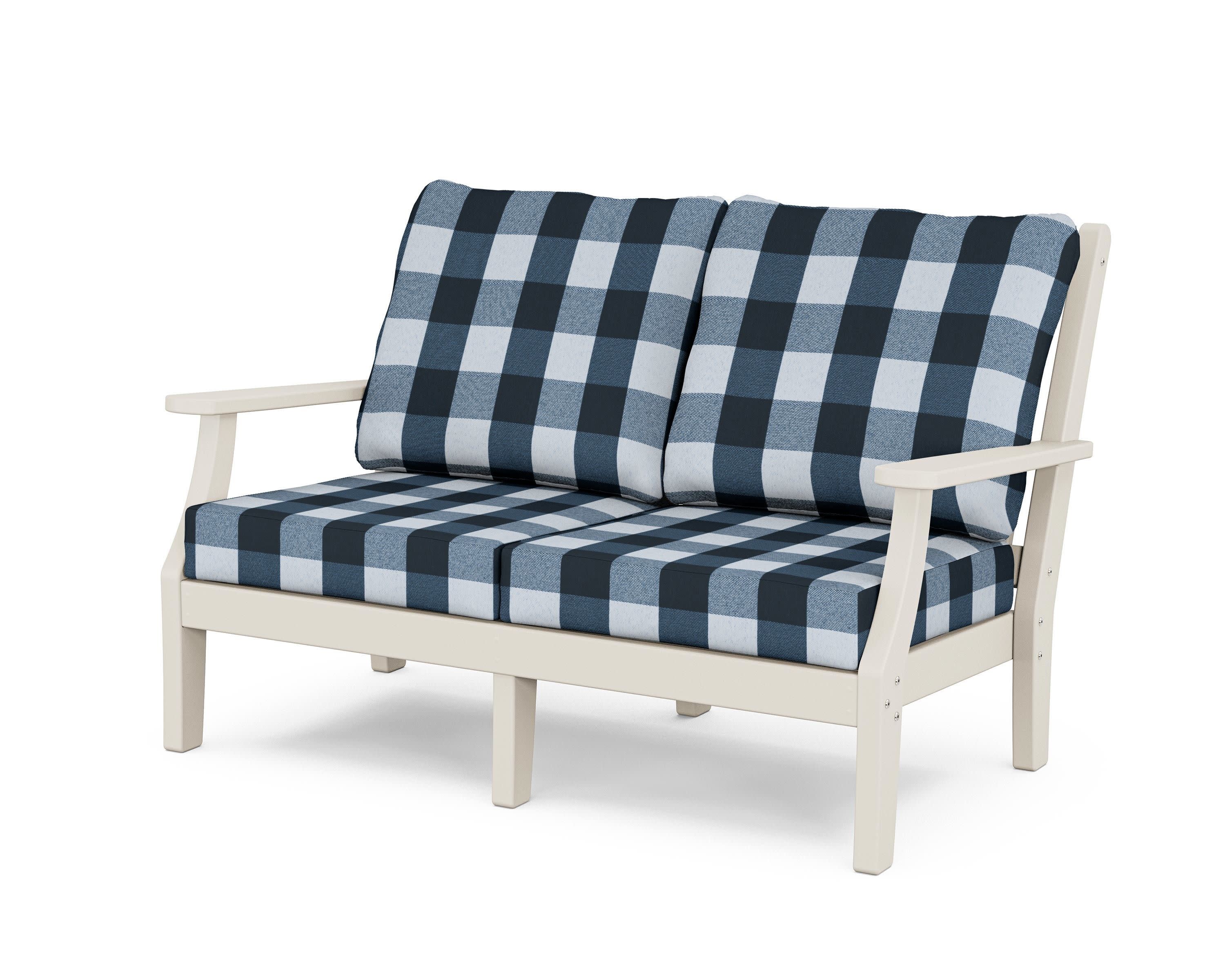 Wovendale Deep Seating Loveseat in Sand / Buffalo Plaid Marine Indigo