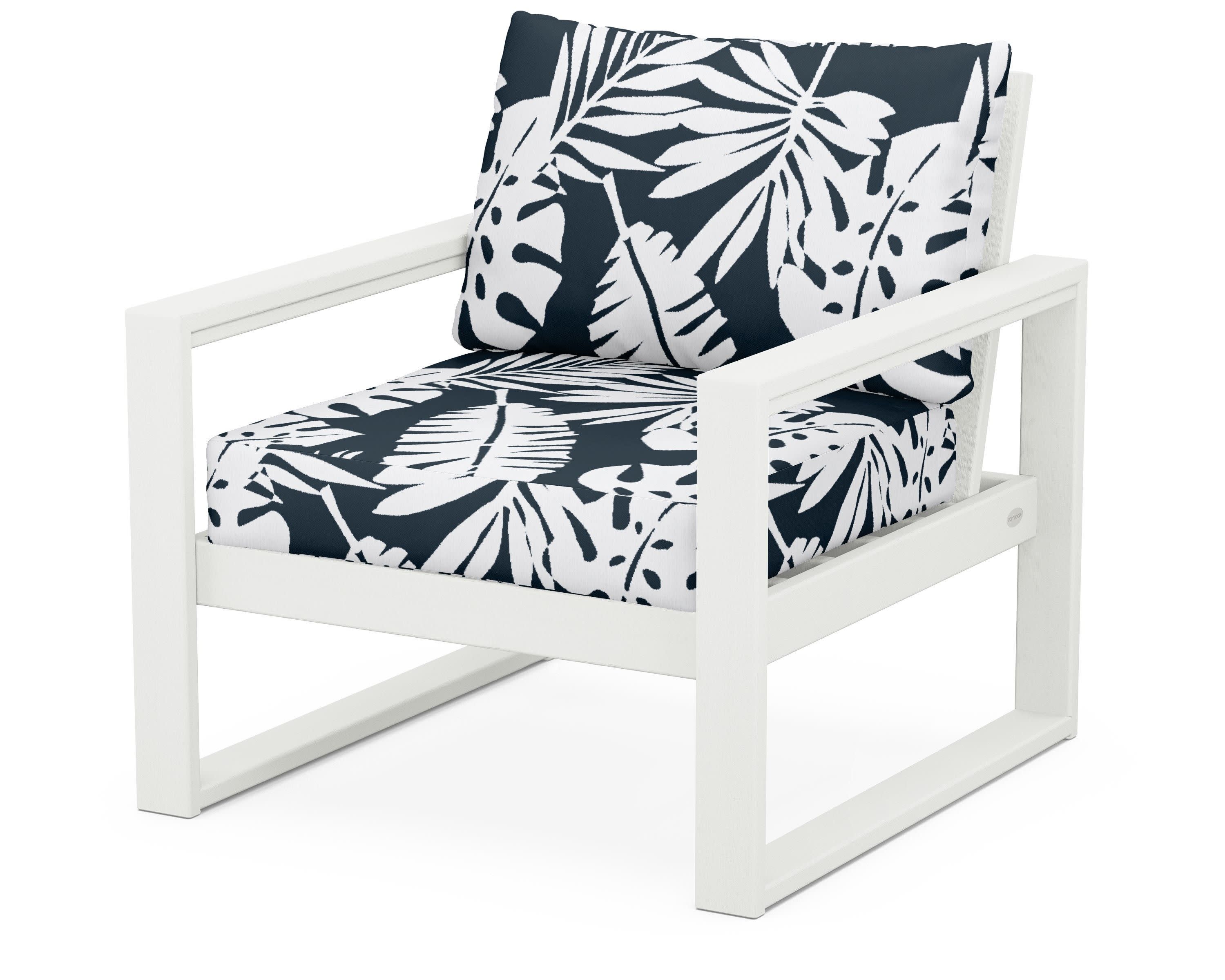 EDGE Club Chair in Vintage White / Leaf Marine Indigo