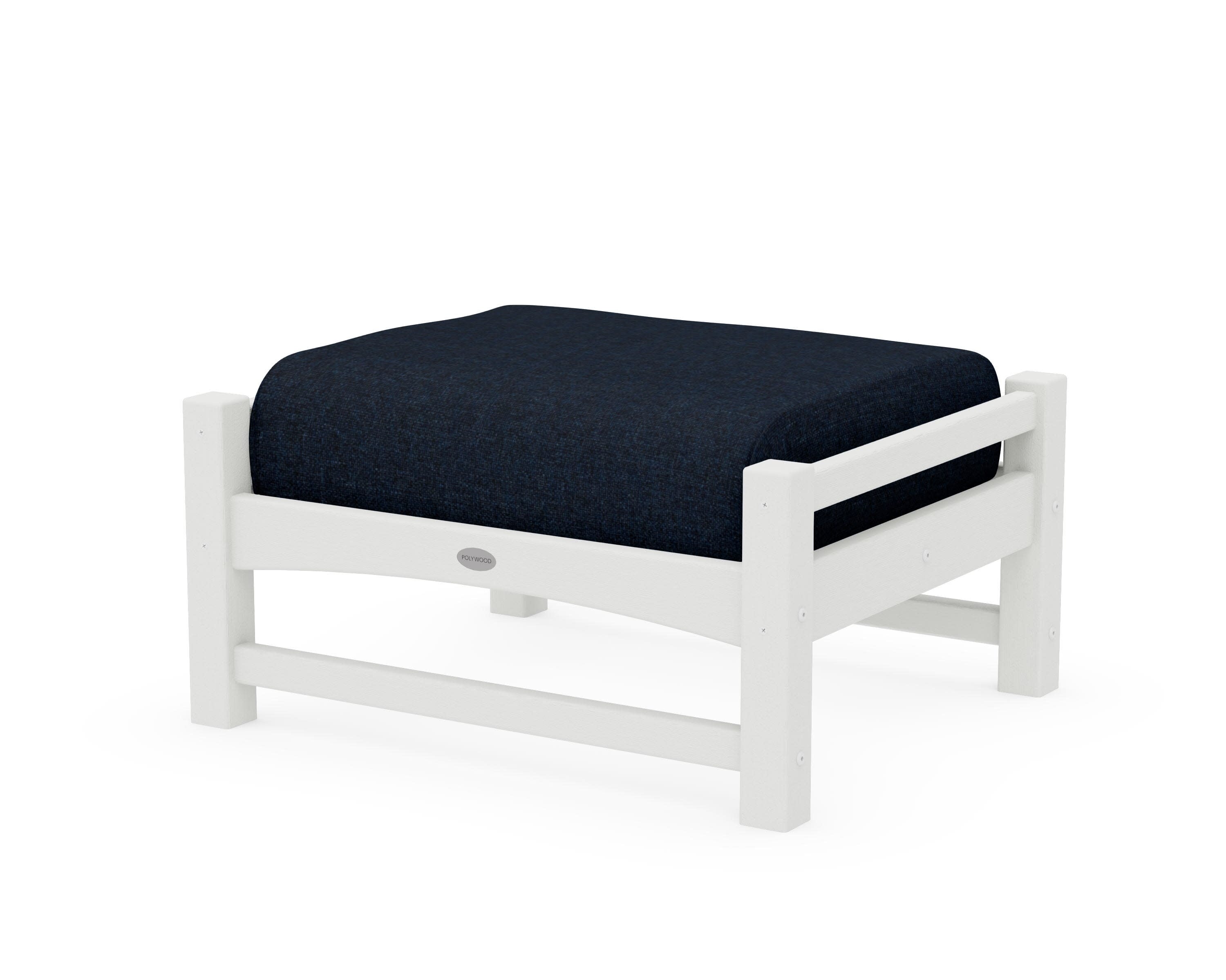 Club Ottoman in Vintage White / Marine Indigo