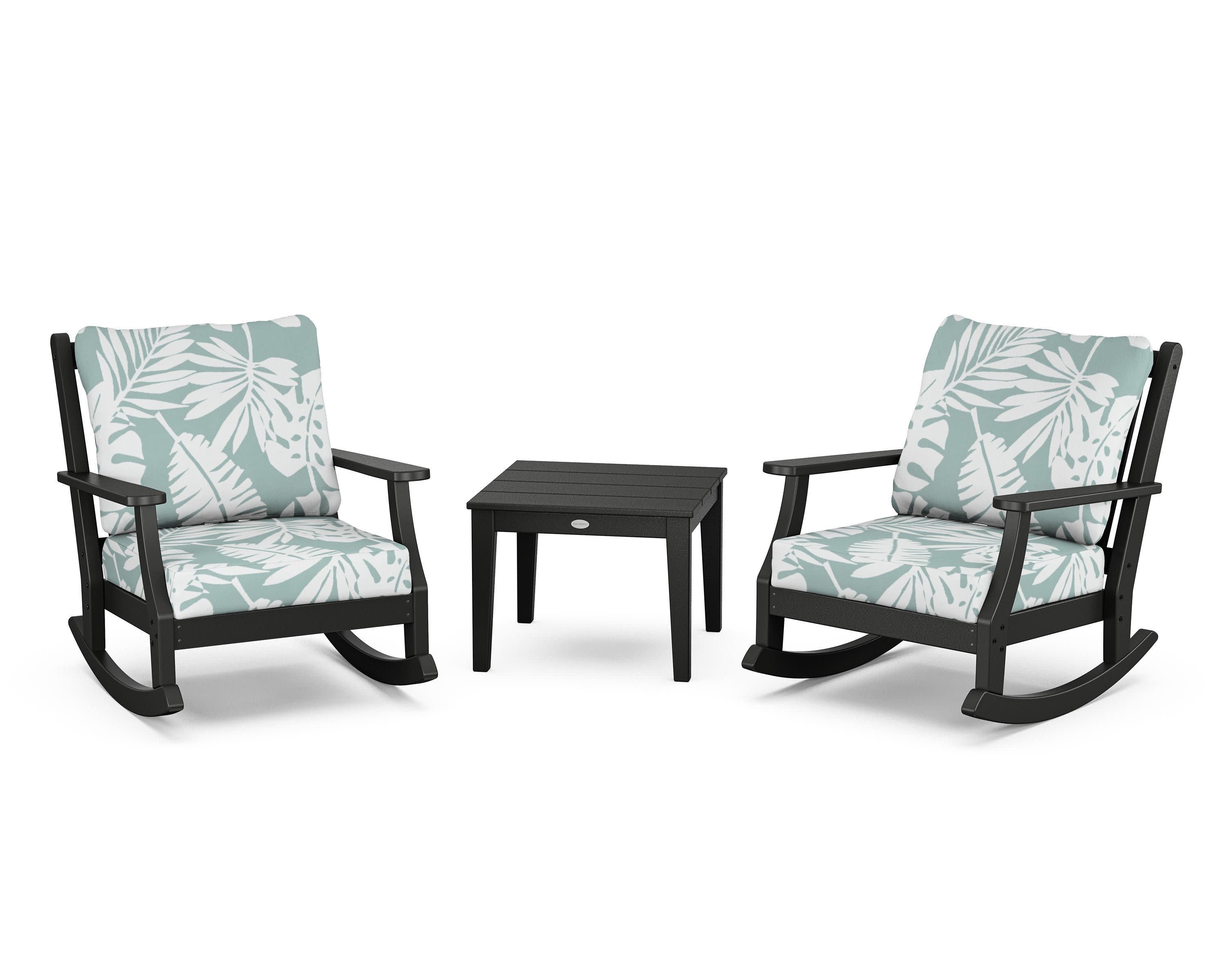Wovendale 3-Piece Deep Seating Rocker Set in Black / Leaf Glacier Spa