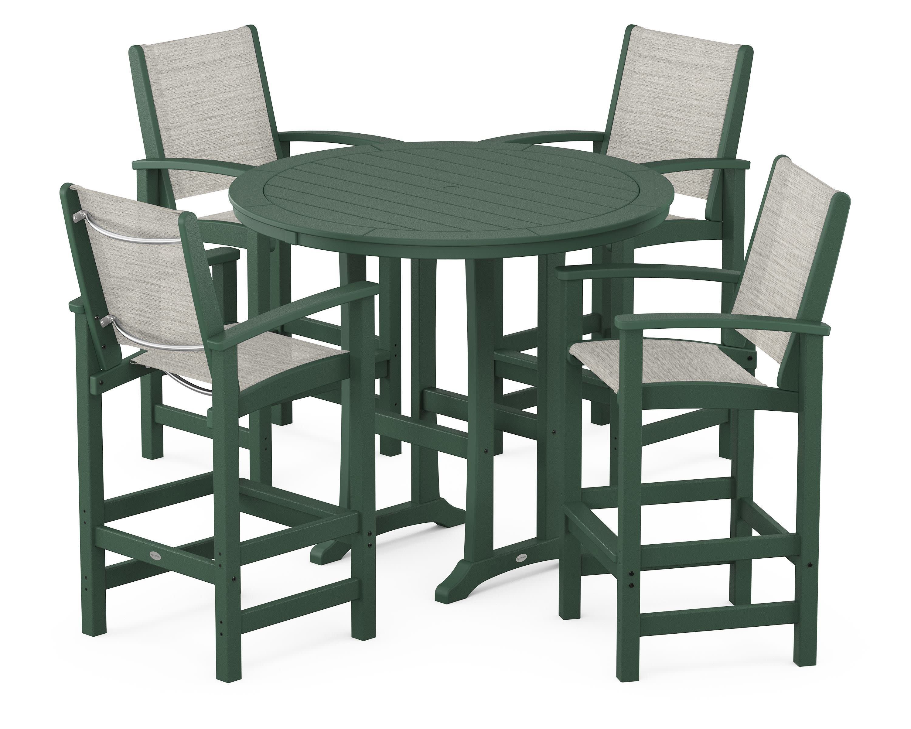 Coastal 5-Piece Nautical Trestle Bar Set in Green / Birch Sling