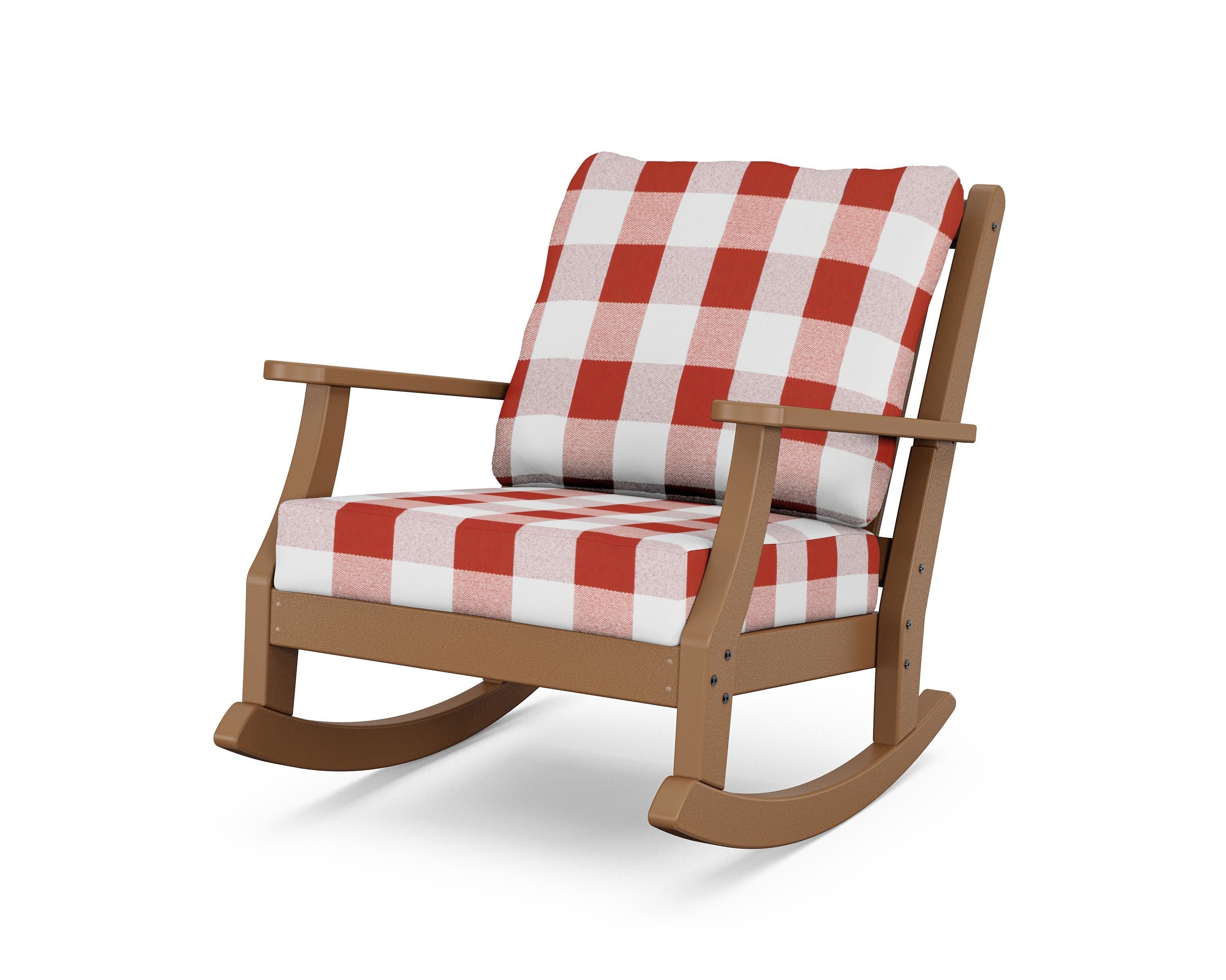 Wovendale Deep Seating Rocking Chair in Teak / Buffalo Plaid Crimson