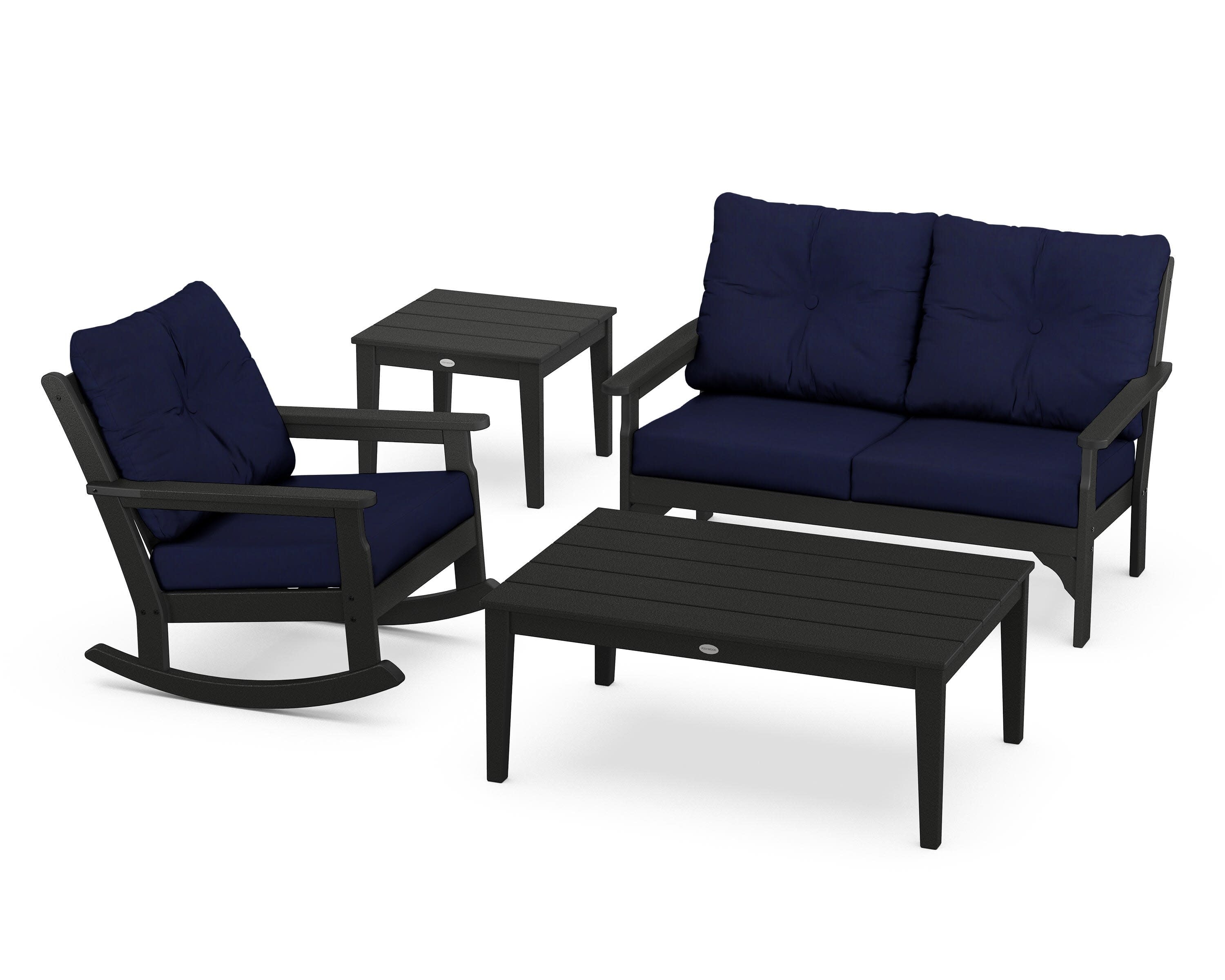 Vineyard 4-Piece Deep Seating Rocker Set in Black / Navy