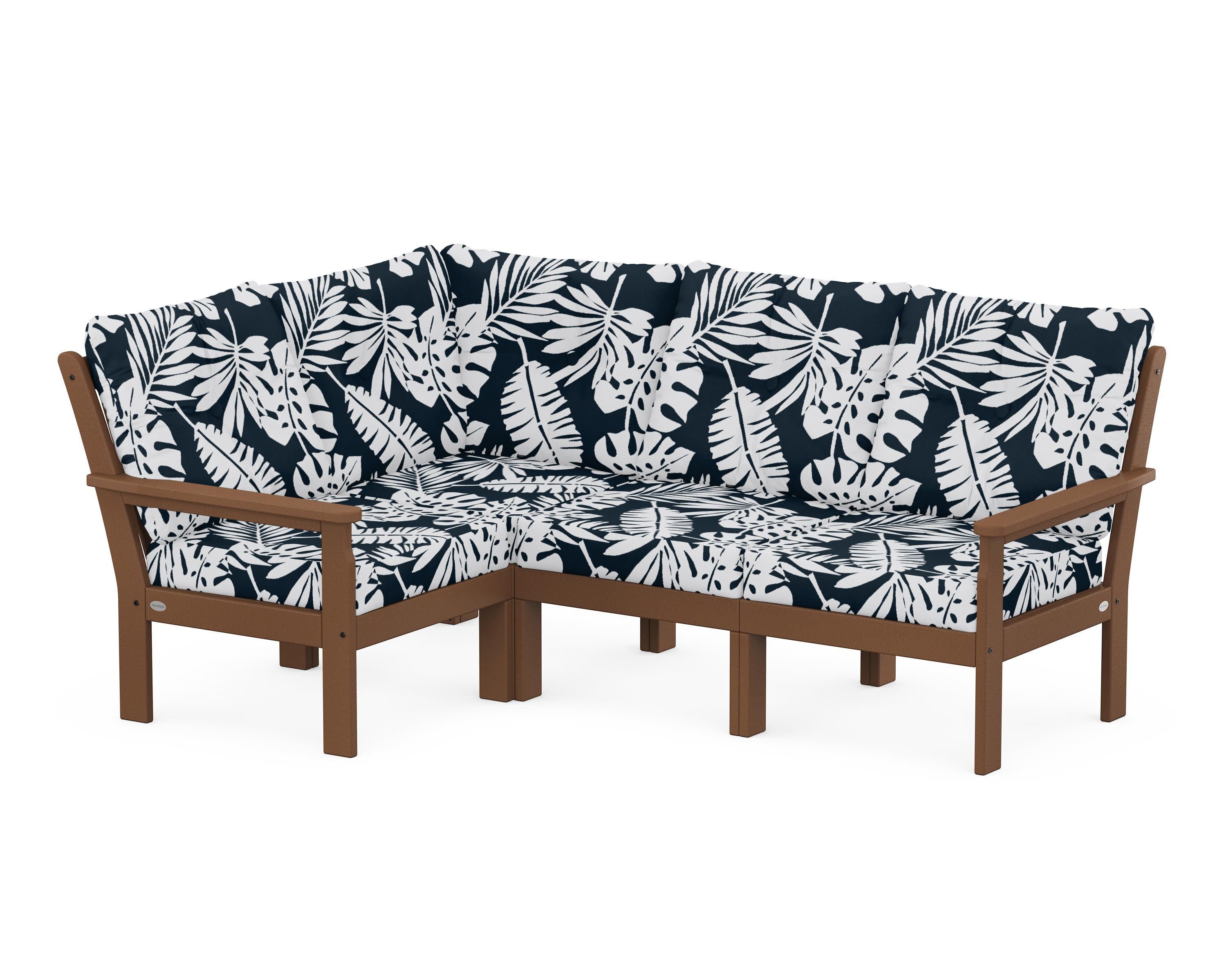 Vineyard 4-Piece Sectional in Teak / Leaf Marine Indigo