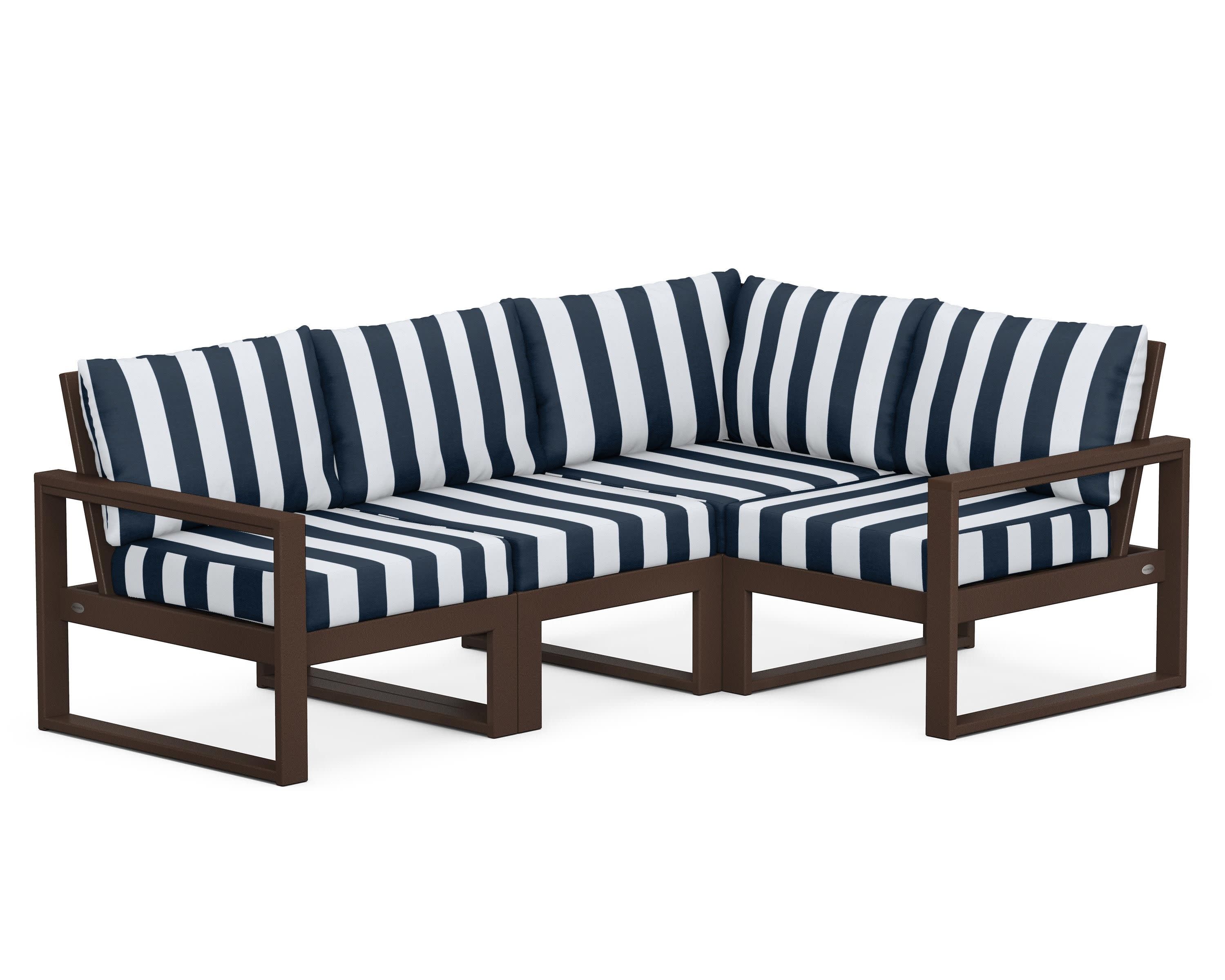 EDGE 4-Piece Modular Deep Seating Set in Mahogany / Cabana Stripe Marine Indigo