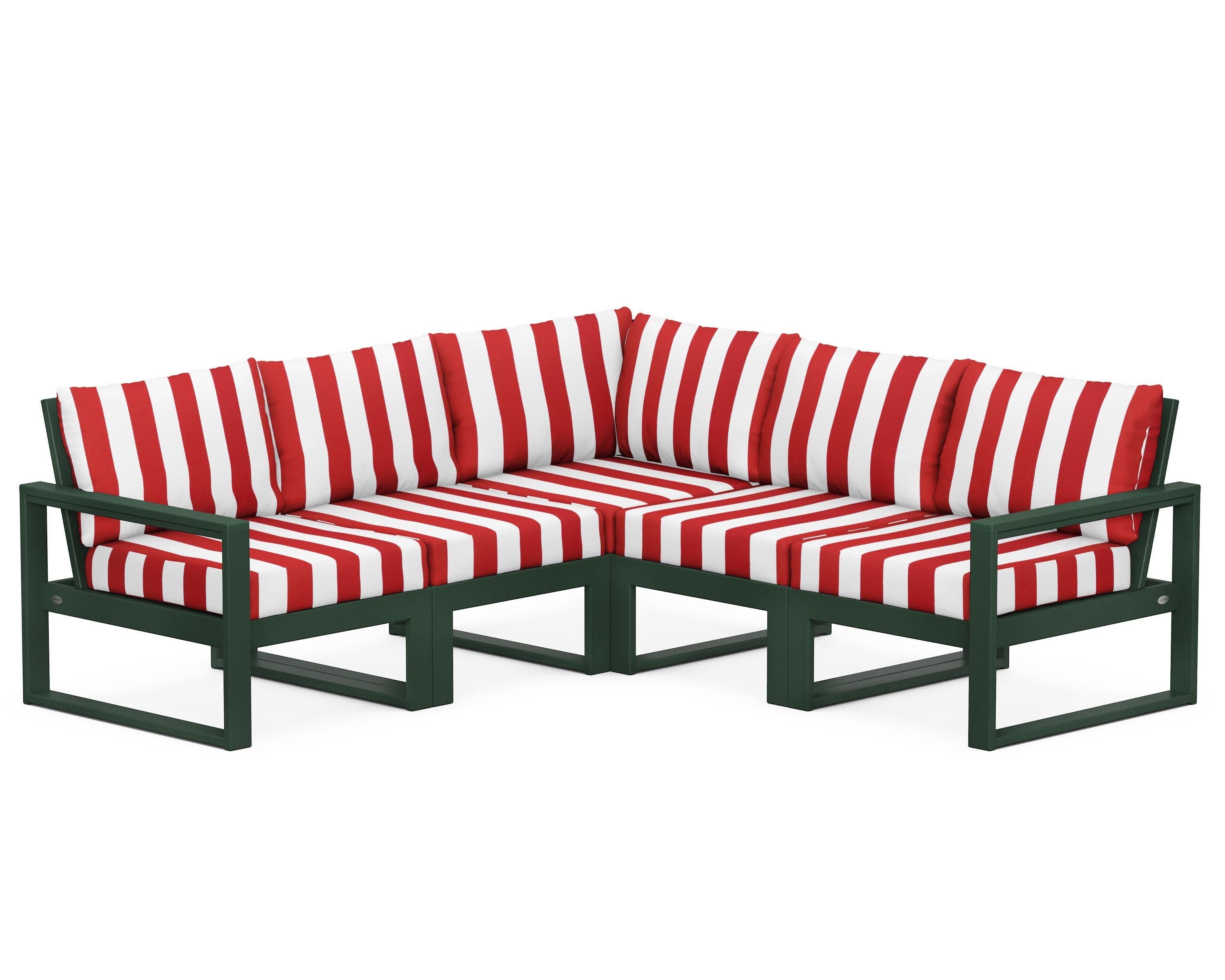 EDGE 5-Piece Modular Deep Seating Set in Green / Cabana Stripe Crimson