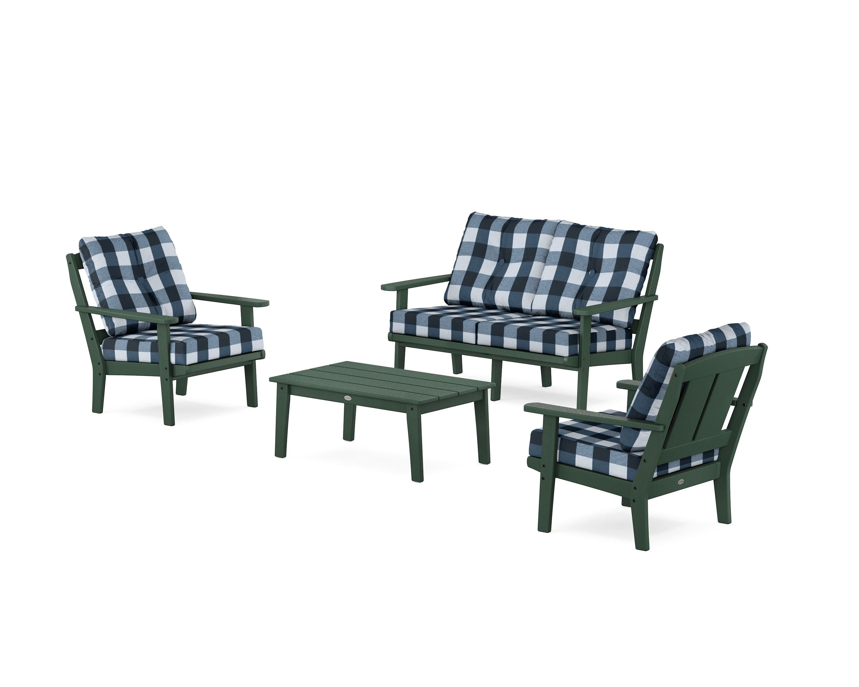 Mission 4-Piece Deep Seating Set with Loveseat in Green / Buffalo Plaid Marine Indigo