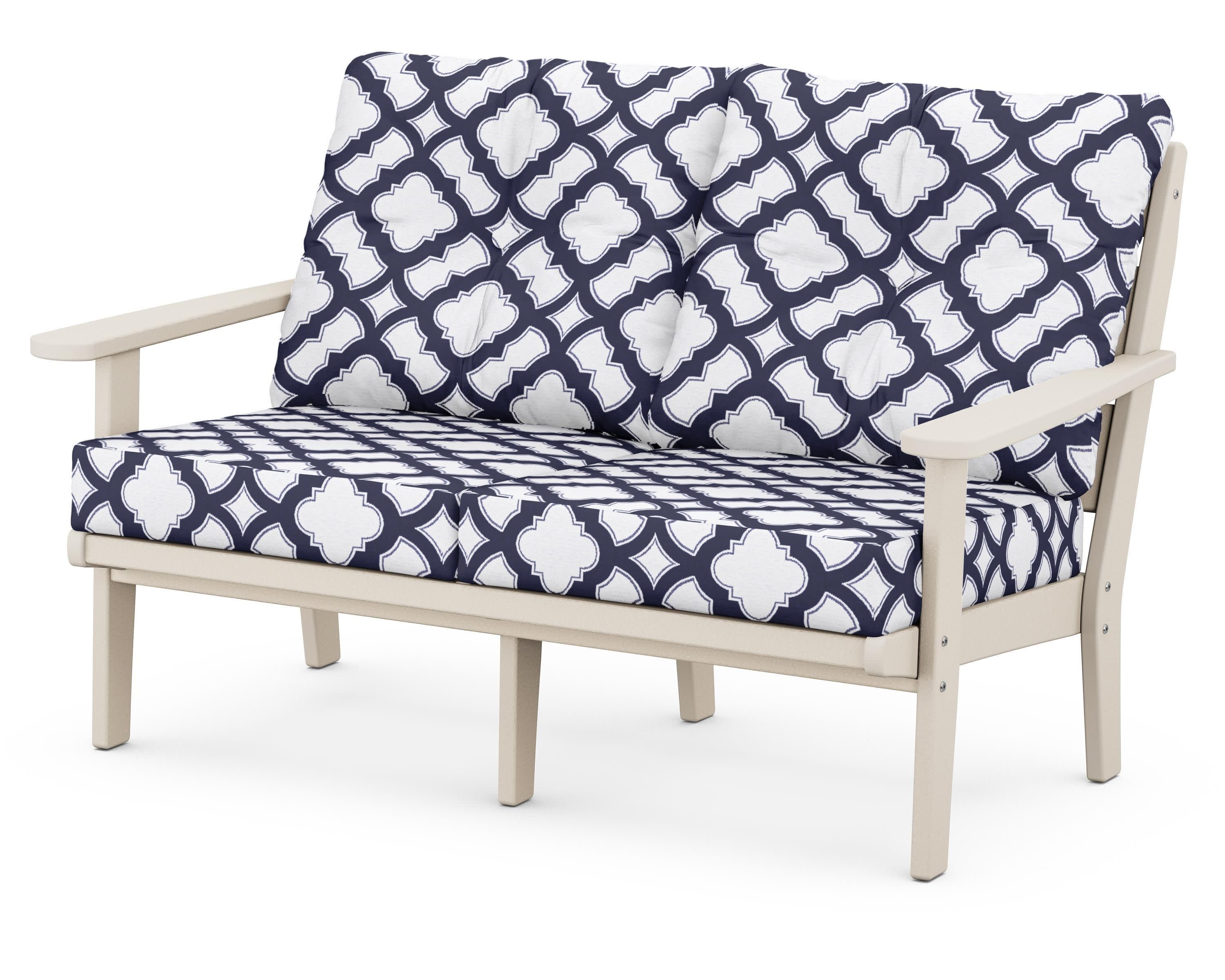 Lakeside Deep Seating Loveseat in Sand / Trellis Navy
