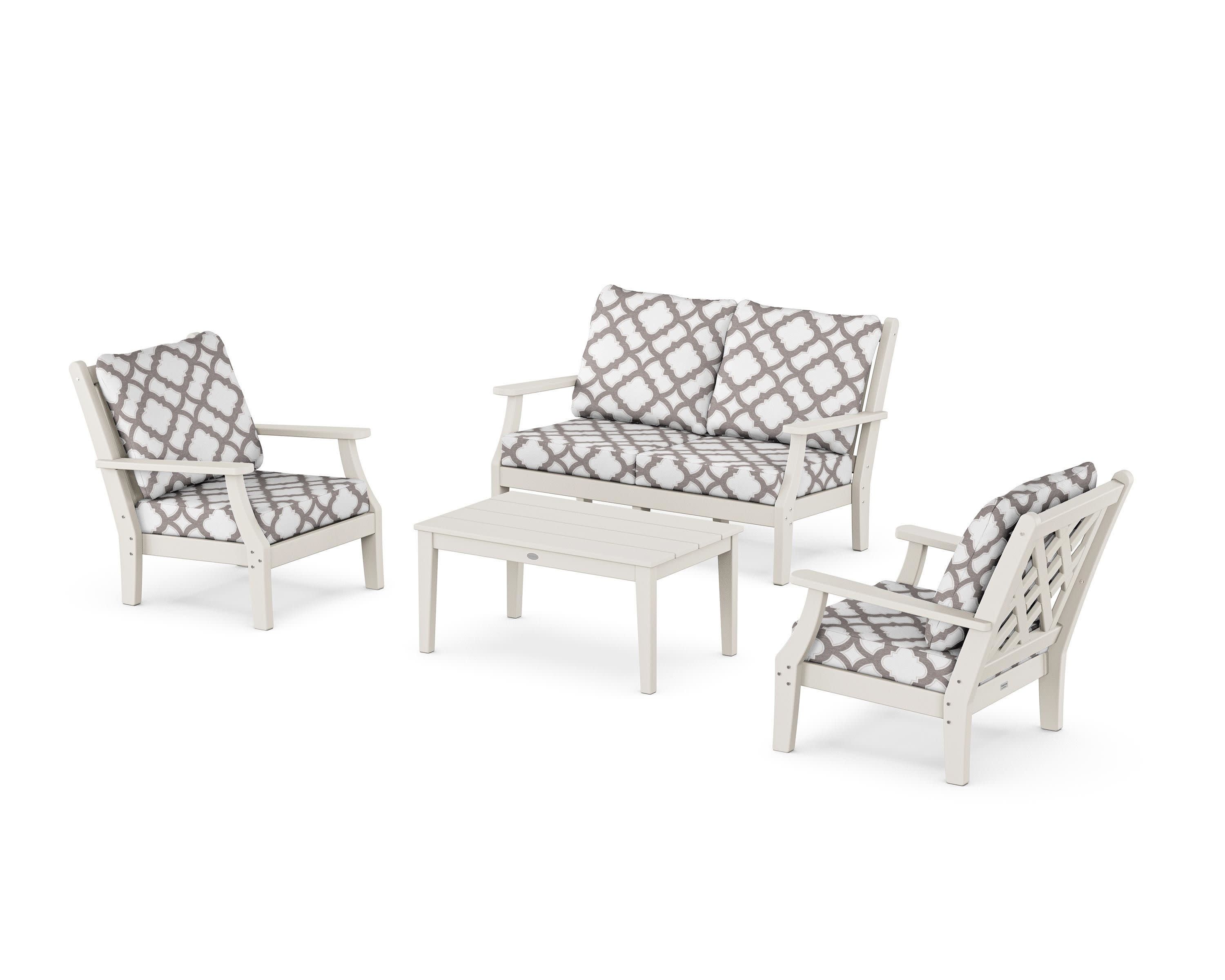 Wovendale 4-Piece Deep Seating Set with Loveseat in Sand / Trellis Grey Mist