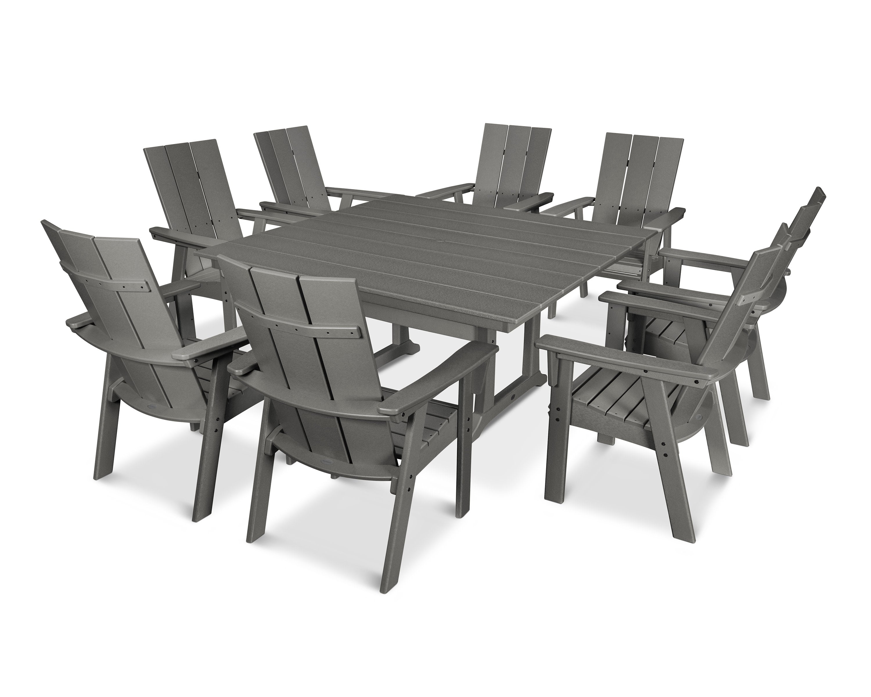Modern Curveback Adirondack 9-Piece Farmhouse Trestle Dining Set in Slate Grey