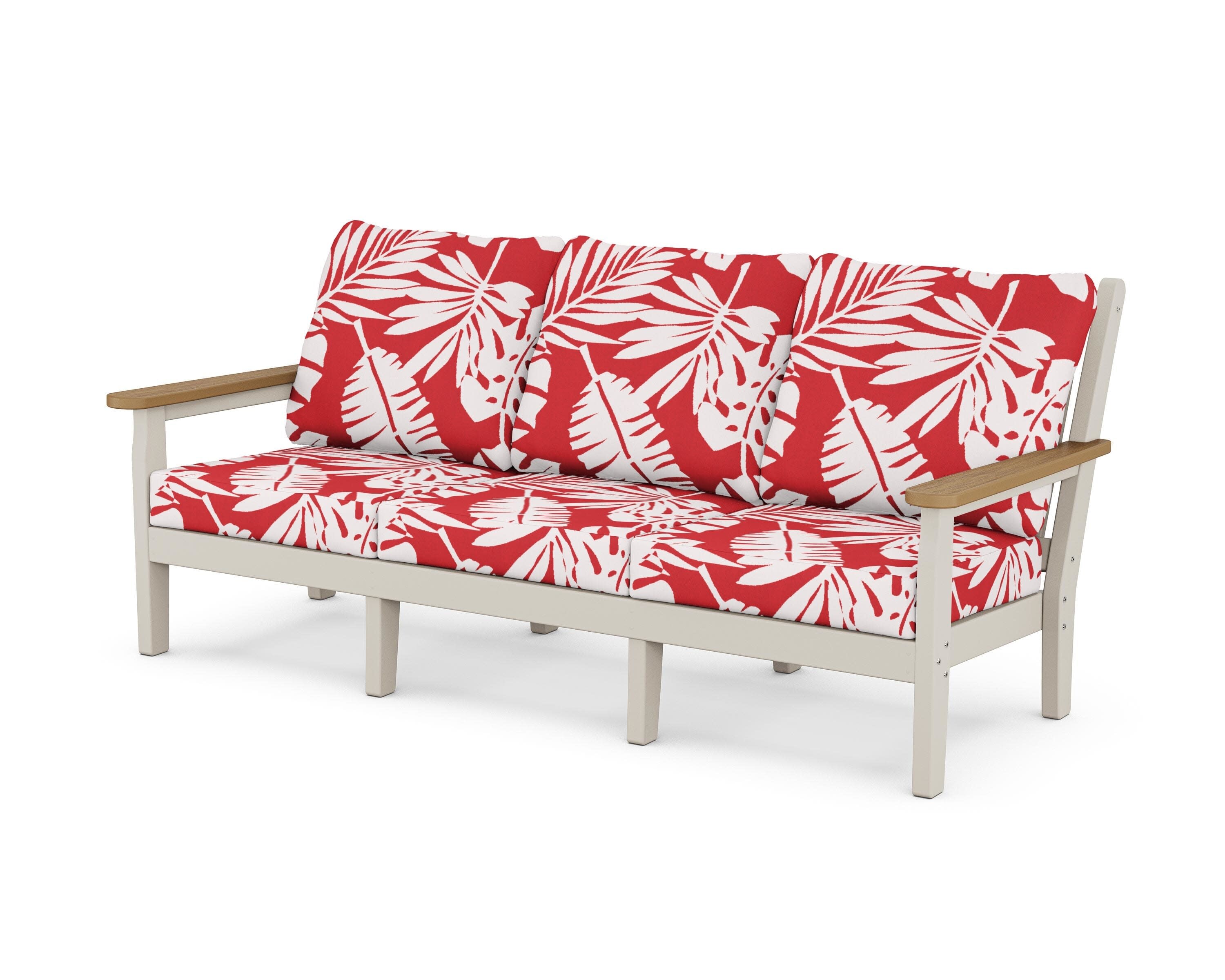 Chippendale Deep Seating Sofa in Sand / Natural / Leaf Crimson