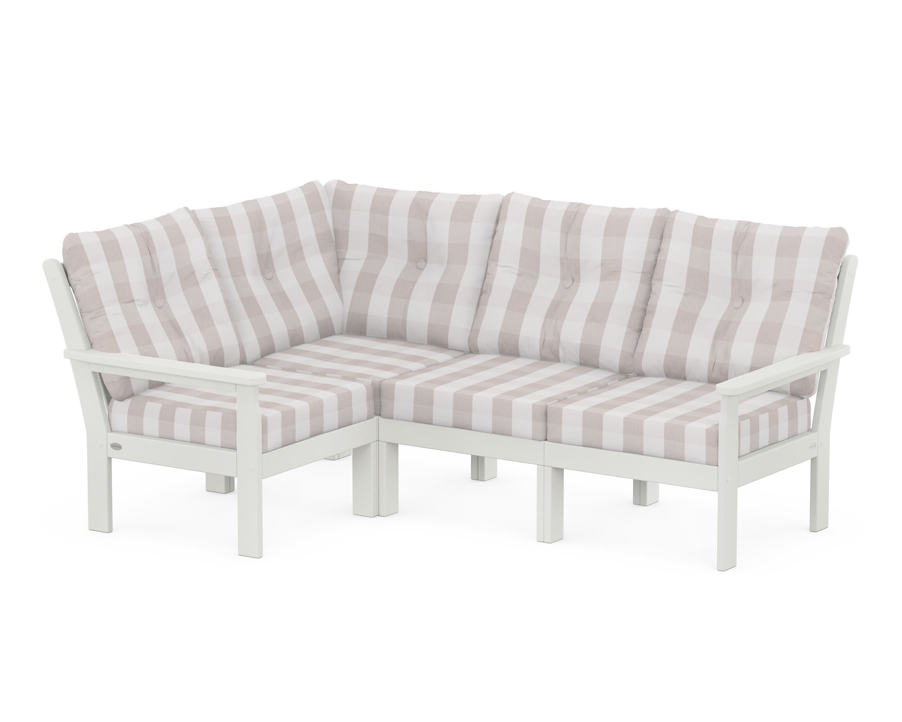 Vineyard 4-Piece Sectional in Vintage White / Buffalo Plaid Dune Burlap