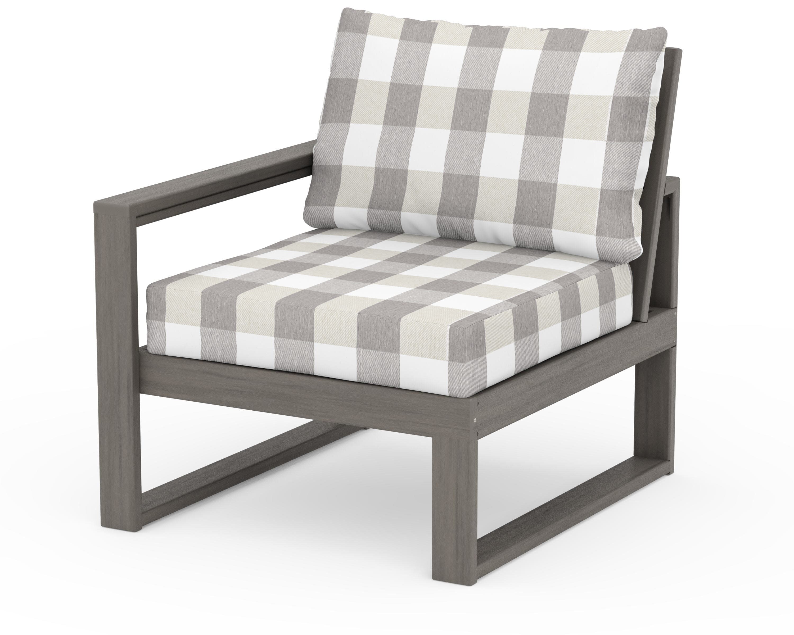 EDGE Modular Left Arm Chair in Driftwood / Buffalo Plaid Grey Mist