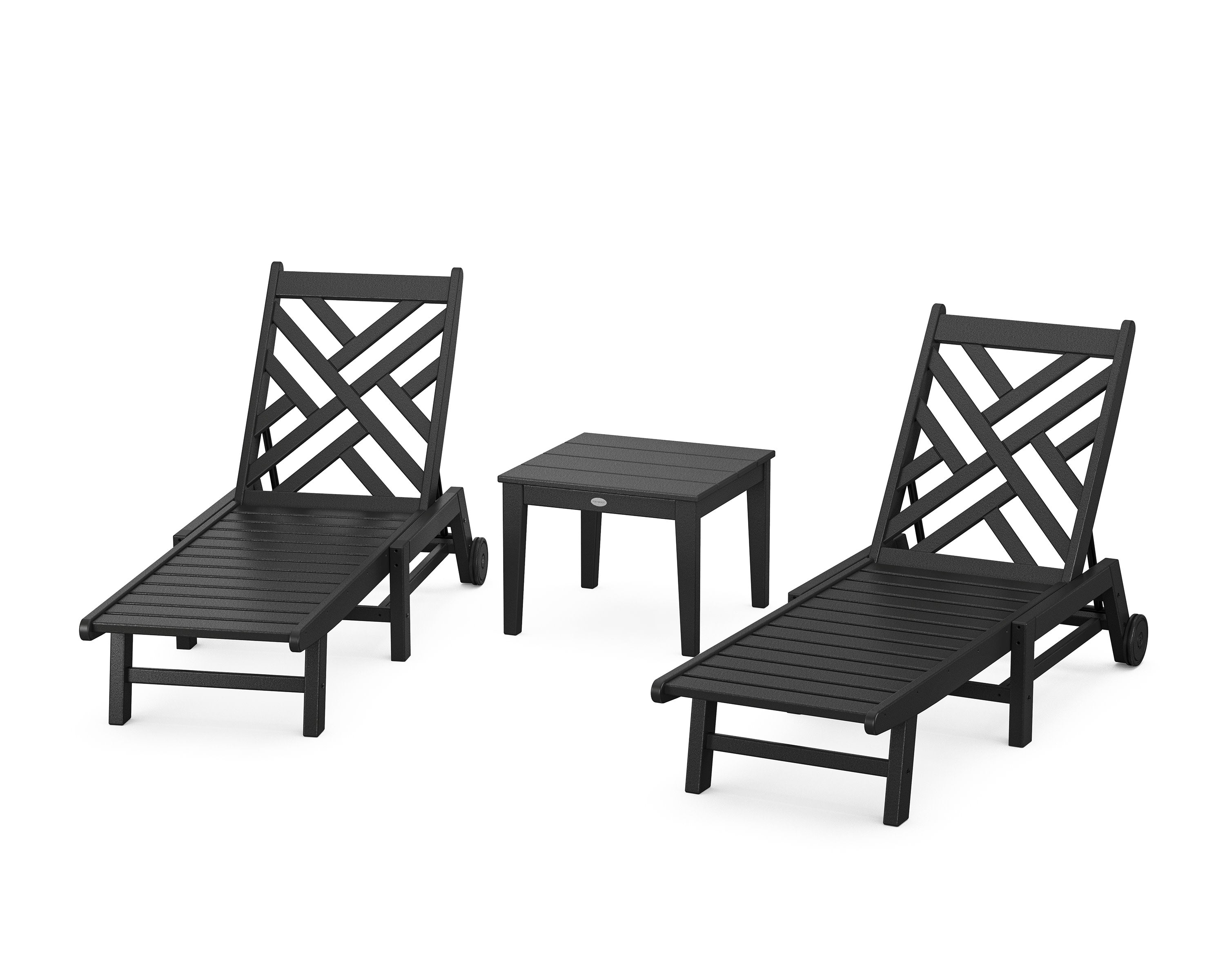 Chippendale 3-Piece Chaise Set with Wheels in Black