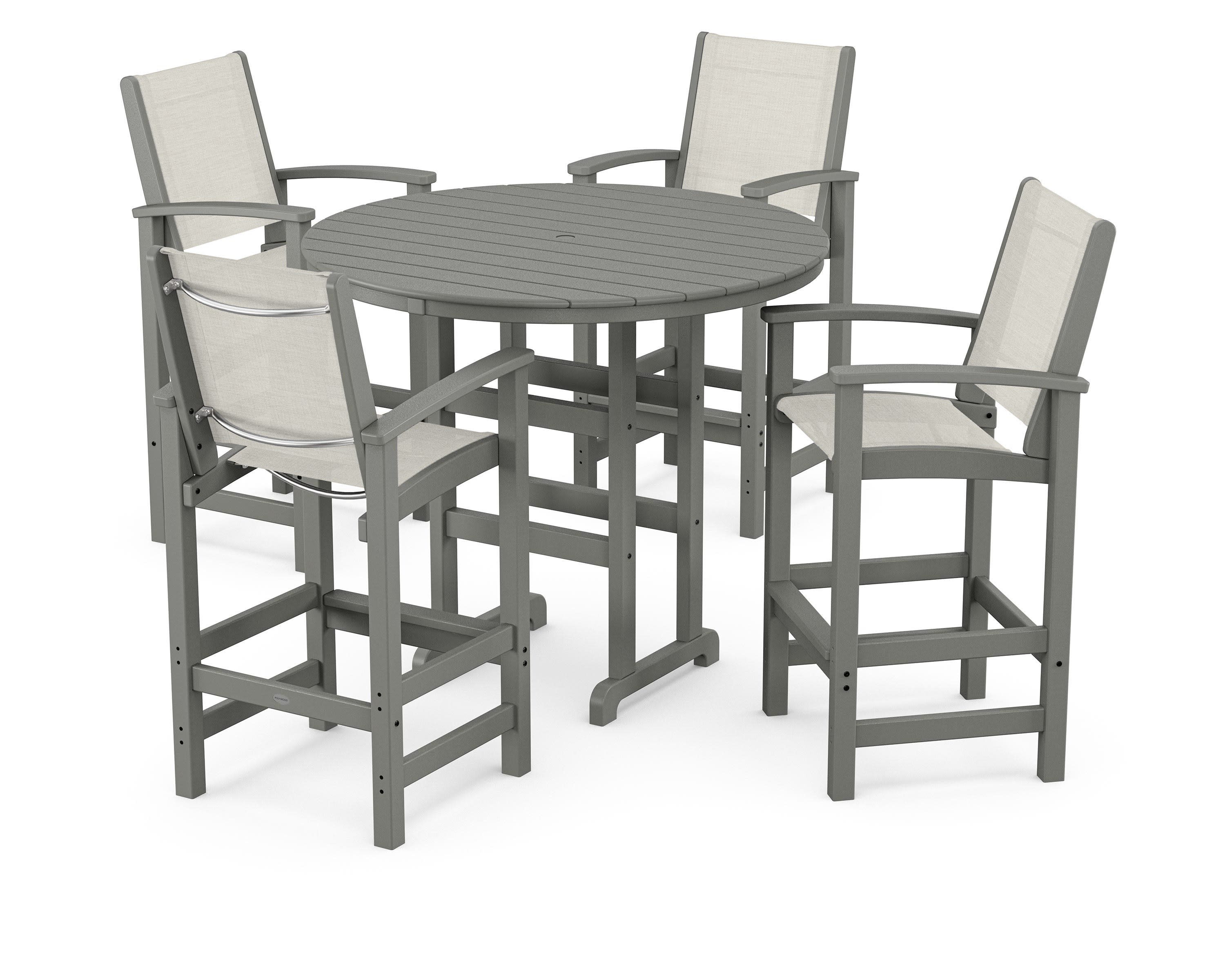 Coastal 5-Piece Nautical Trestle Bar Set in Slate Grey / Parchment Sling