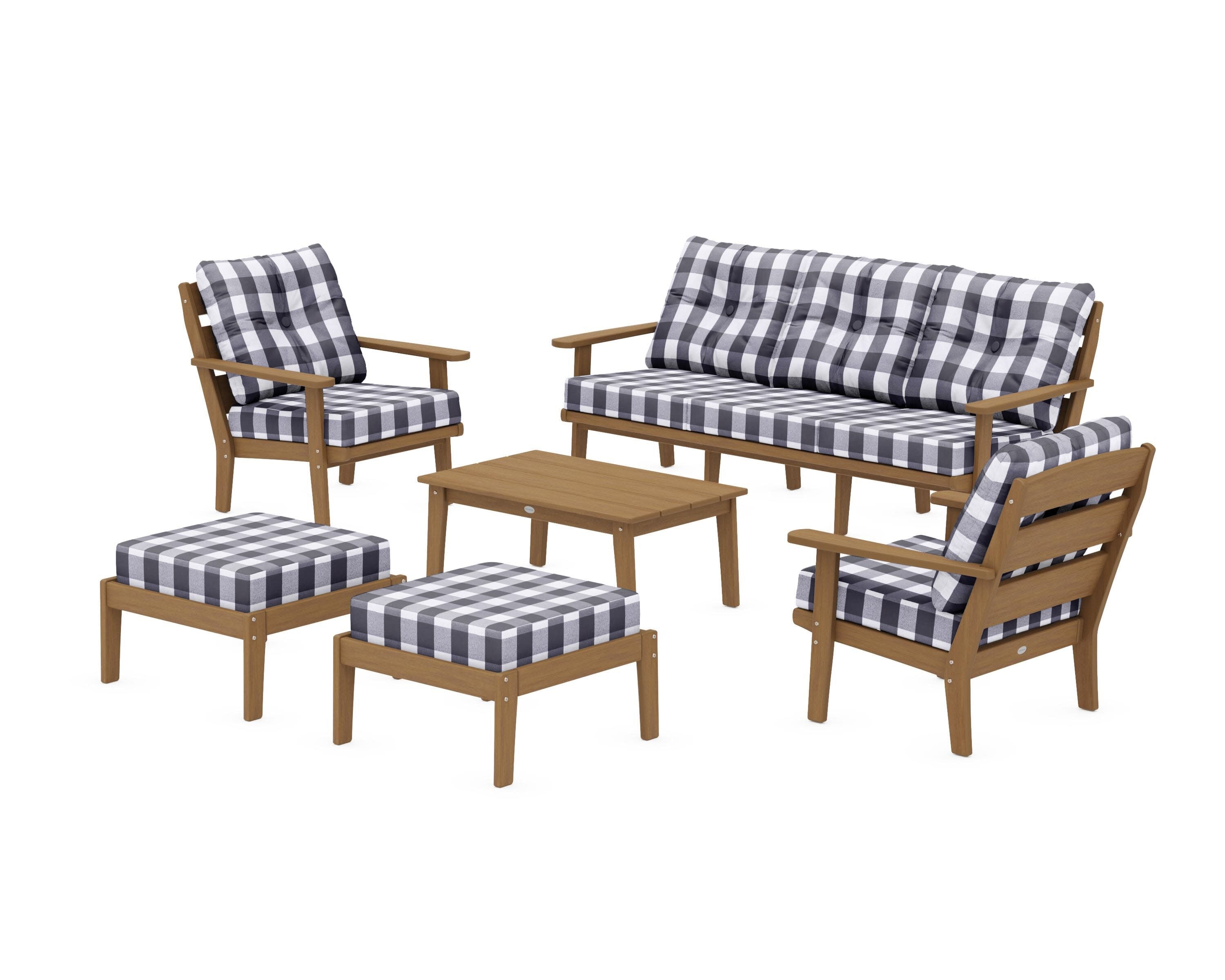 Lakeside 6-Piece Lounge Sofa Set in Natural / Buffalo Plaid Navy