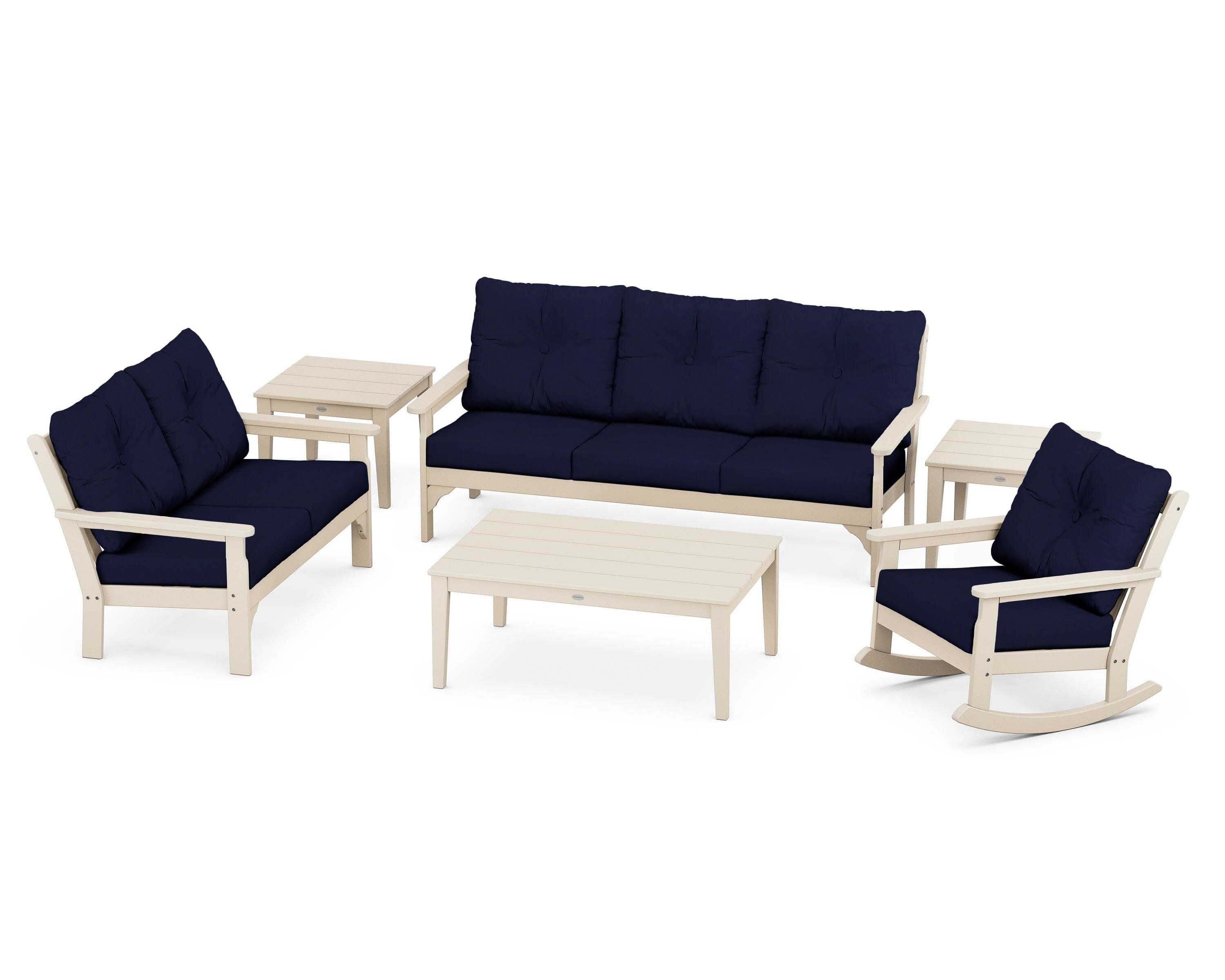 Vineyard 6-Piece Deep Seating Set in Sand / Navy