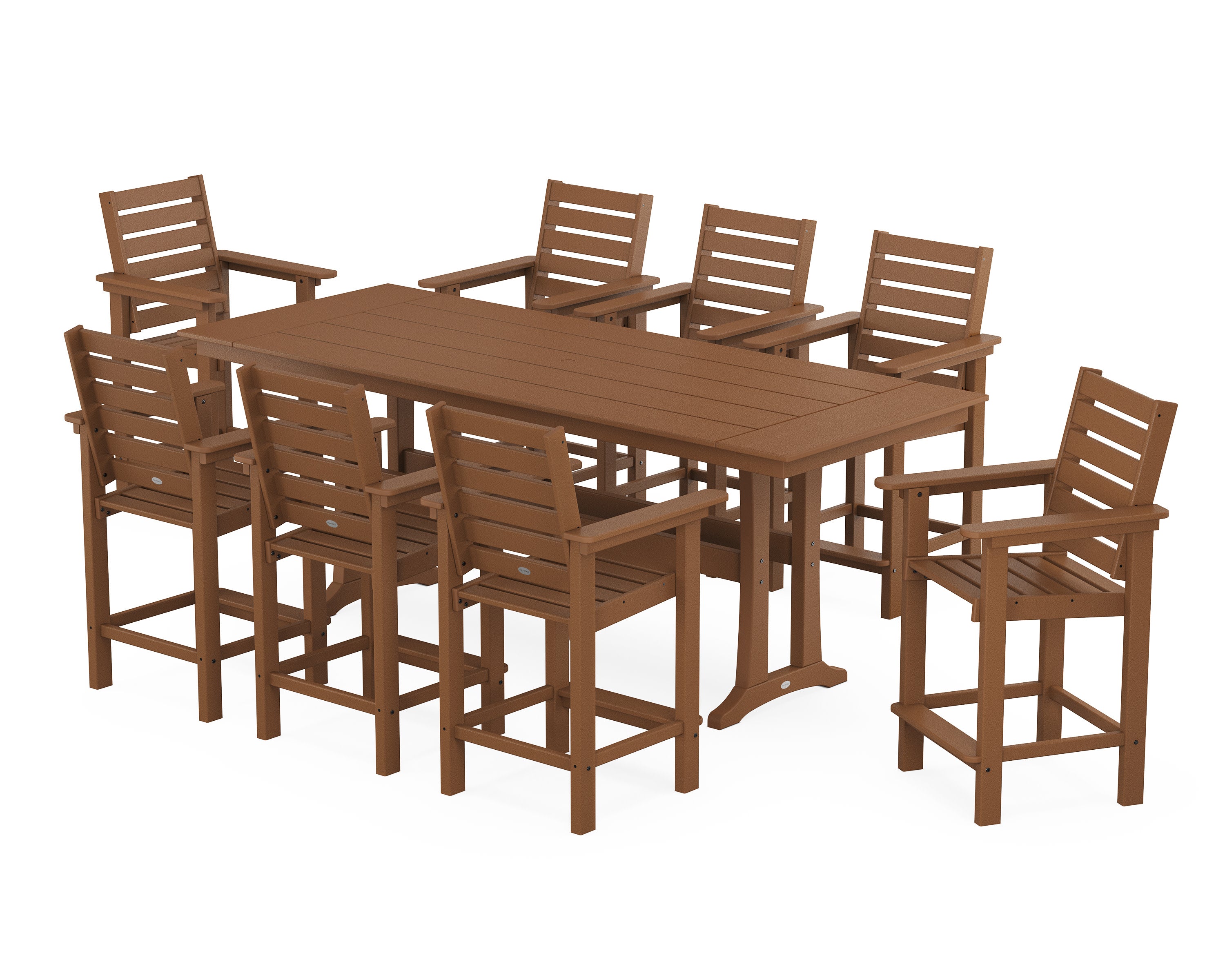 Captain 9-Piece Farmhouse Counter Set with Trestle Legs in Teak