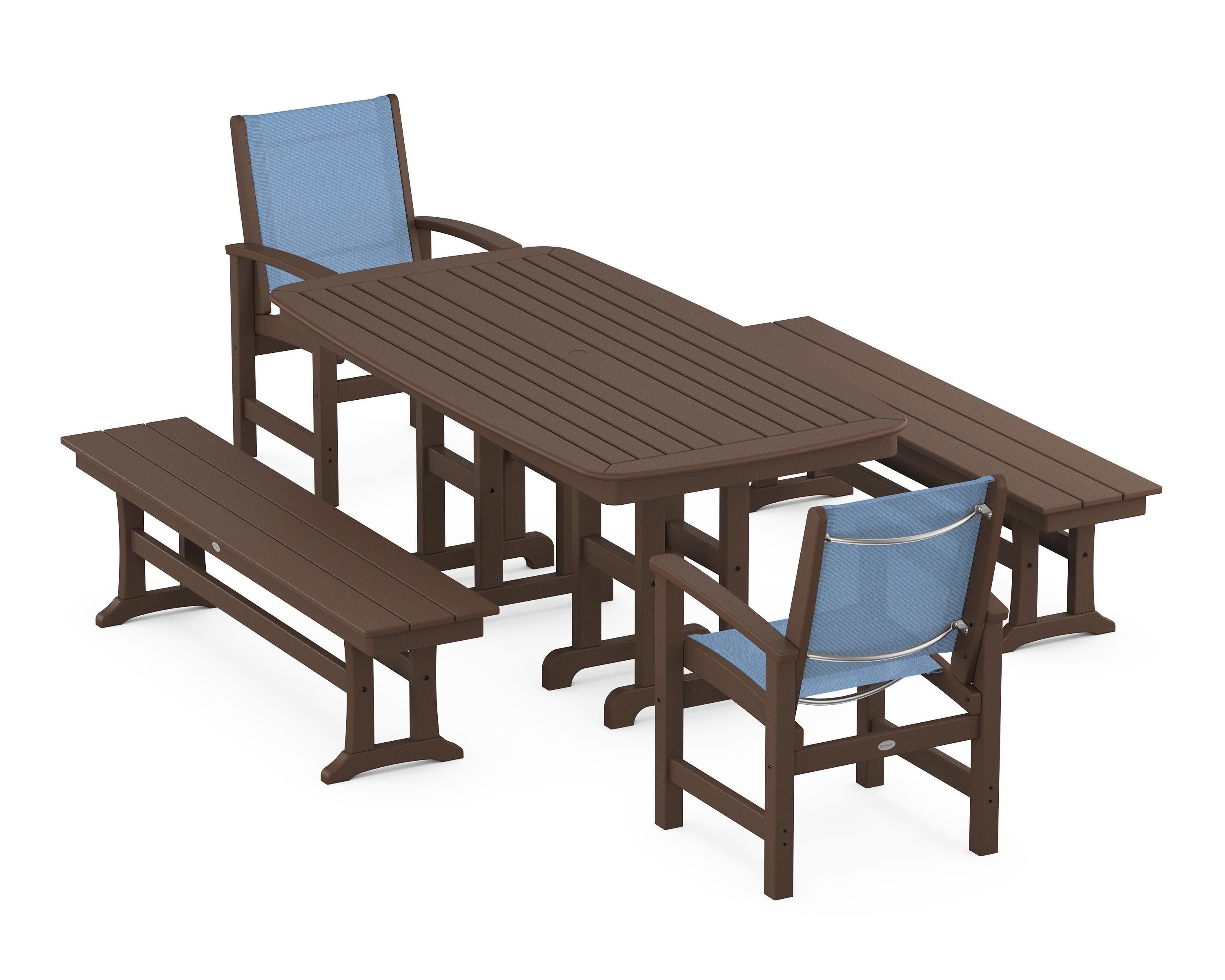 Coastal 5-Piece Dining Set in Mahogany / Poolside Sling
