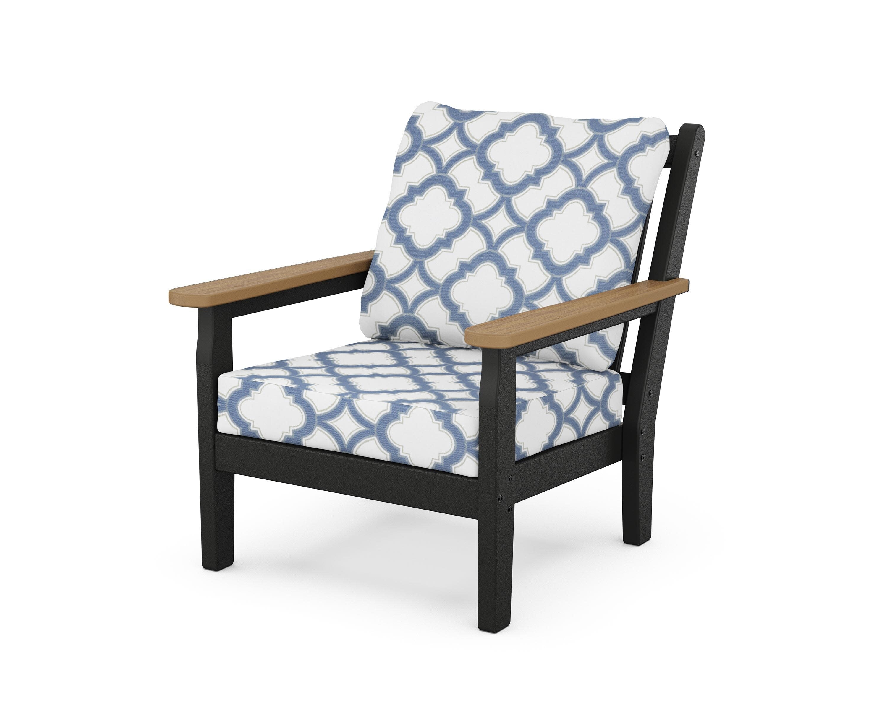 Chippendale Deep Seating Chair in Black / Natural / Trellis Sky Blue