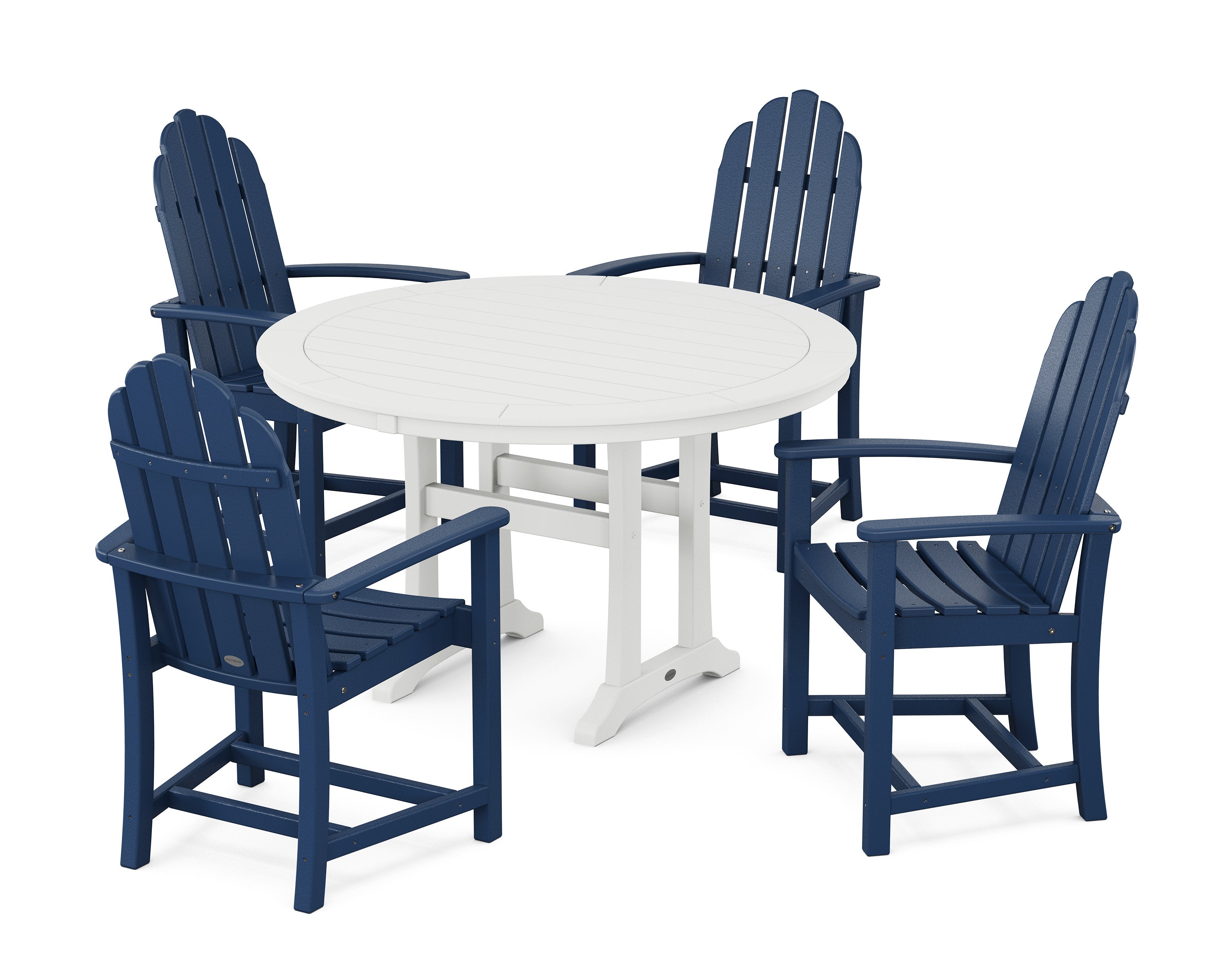 Classic Adirondack 5-Piece Round Dining Set with Trestle Legs in Navy / White