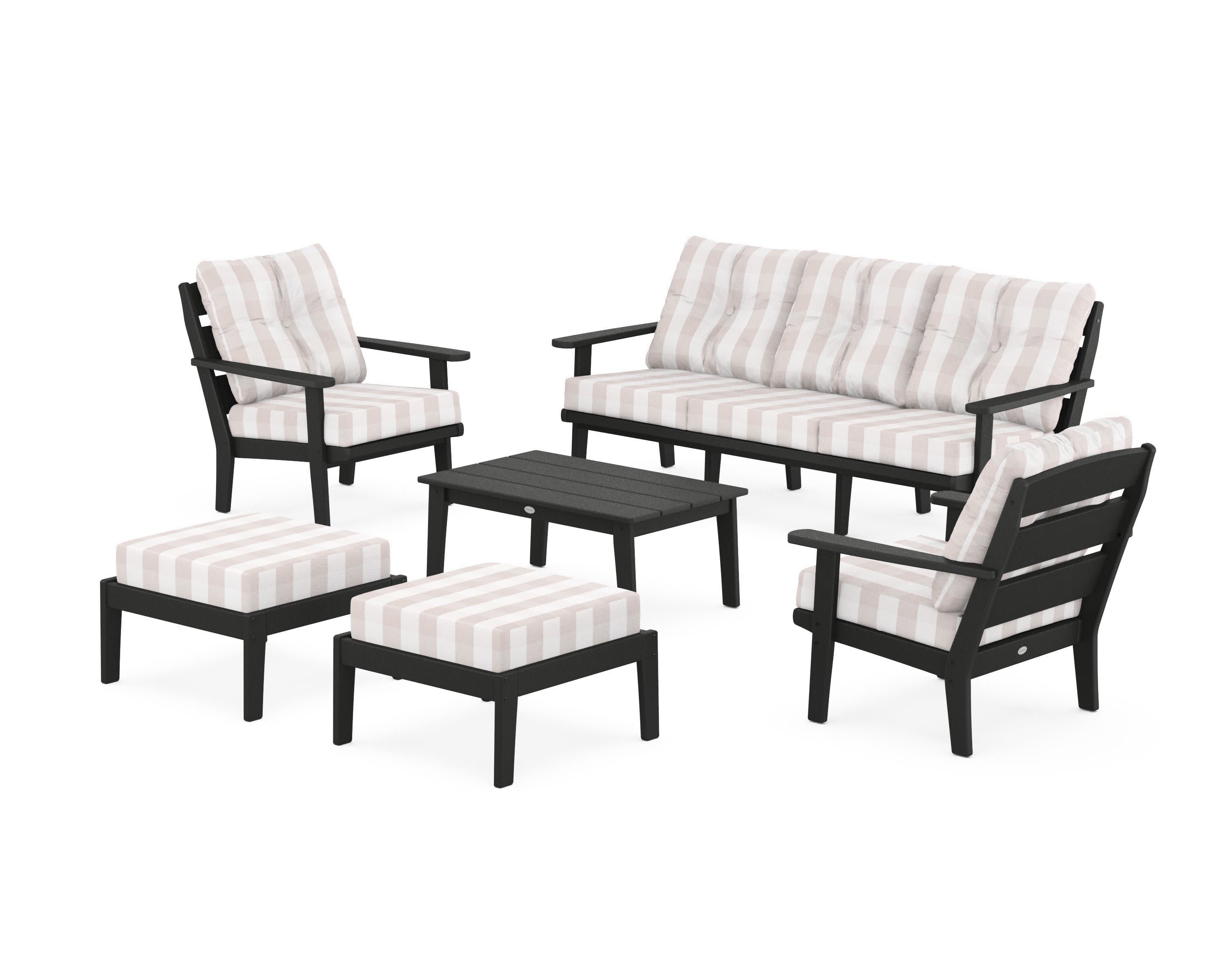 Lakeside 6-Piece Lounge Sofa Set in Black / Buffalo Plaid Dune Burlap
