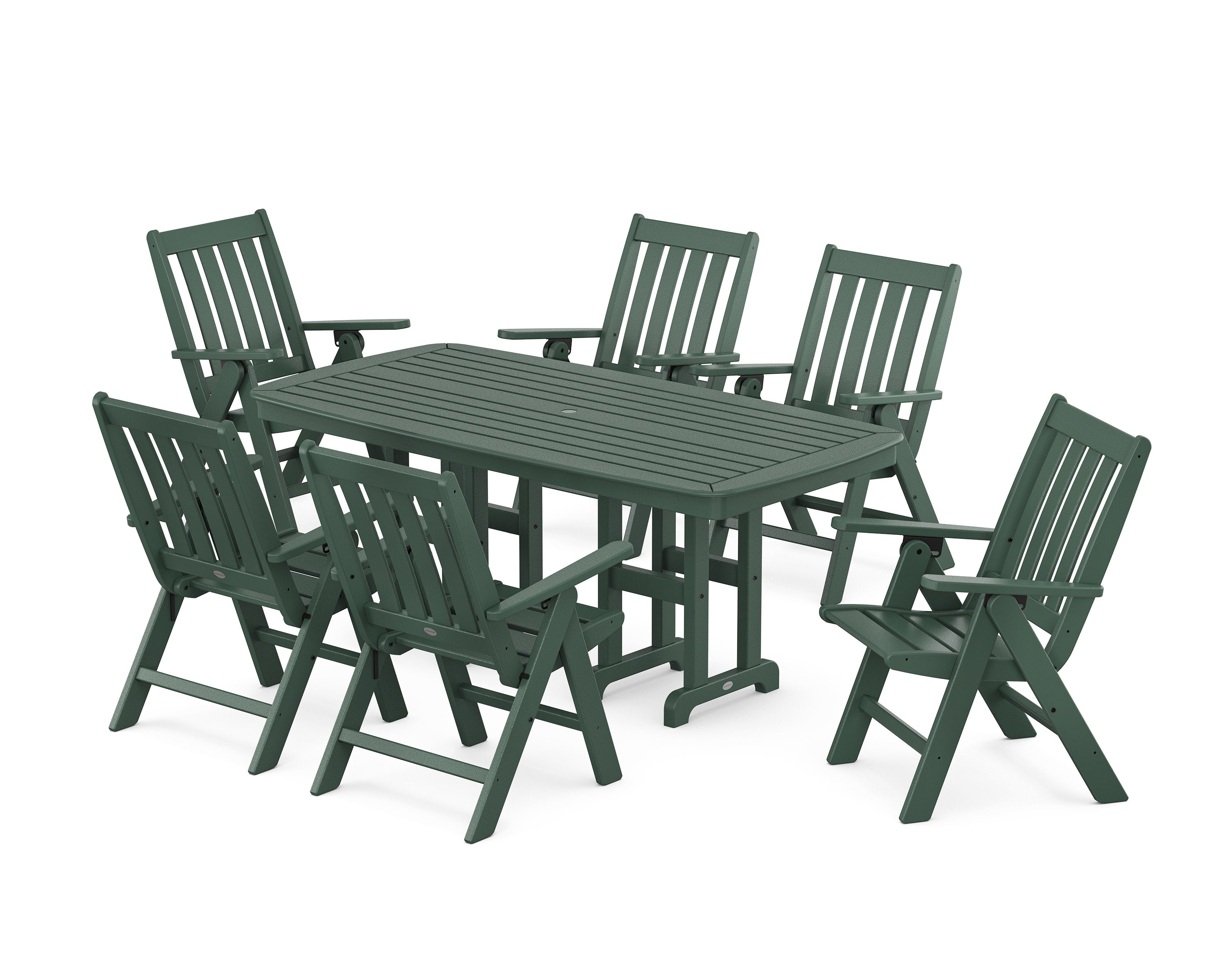 Vineyard Folding Chair 7-Piece Dining Set in Green