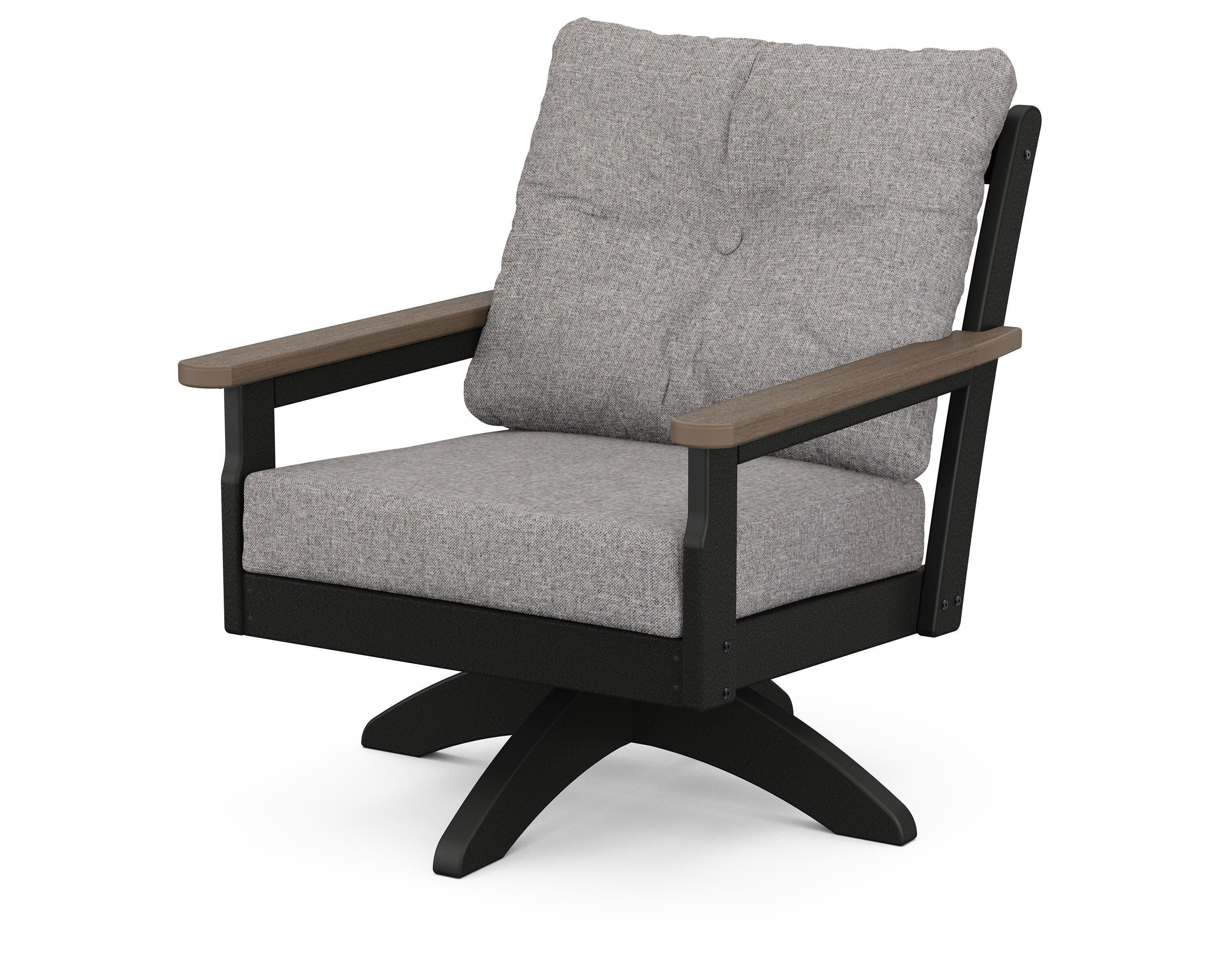 Vineyard Deep Seating Swivel Chair in Black / Kona / Grey Mist