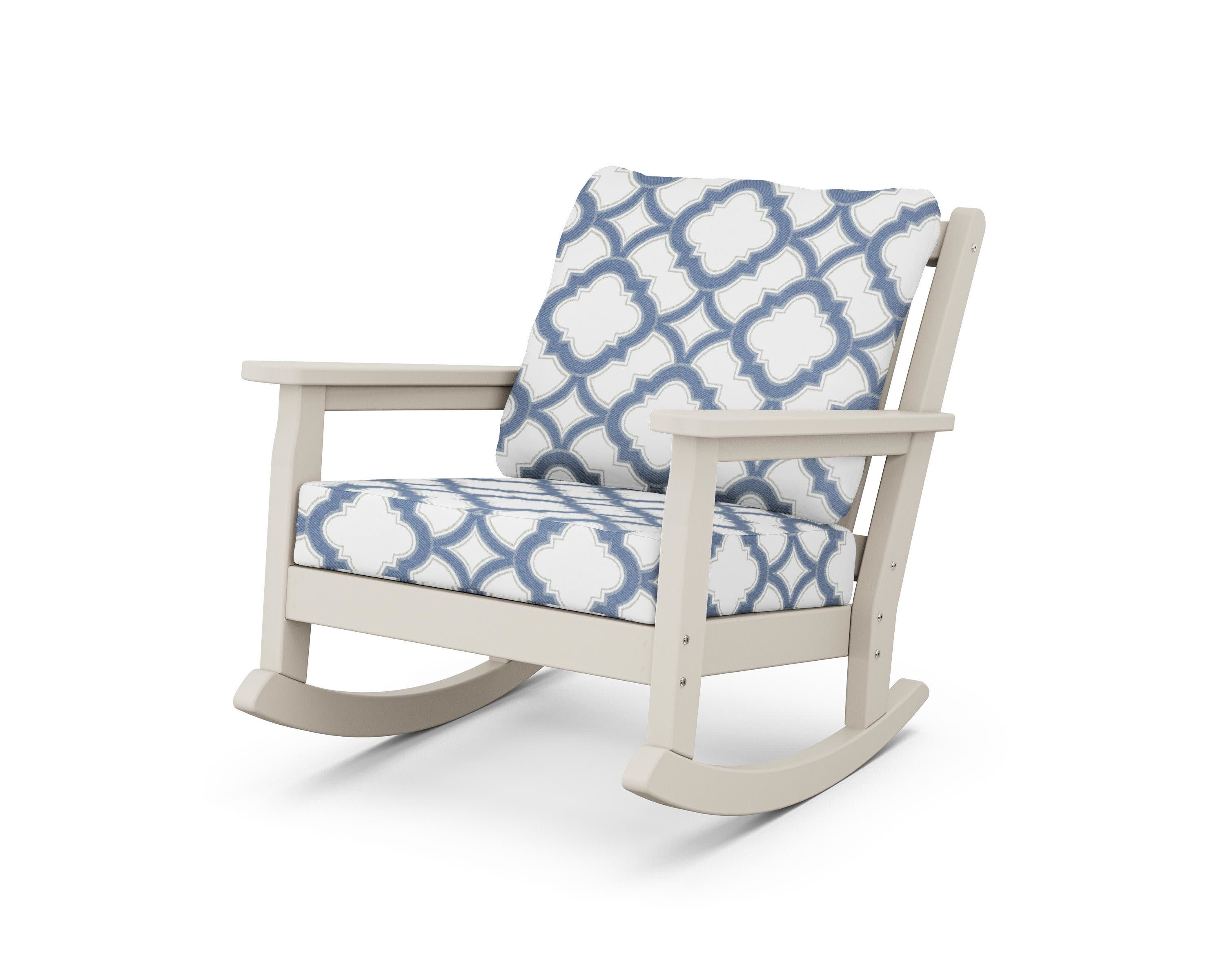Chippendale Deep Seating Rocking Chair in Sand / Trellis Sky Blue