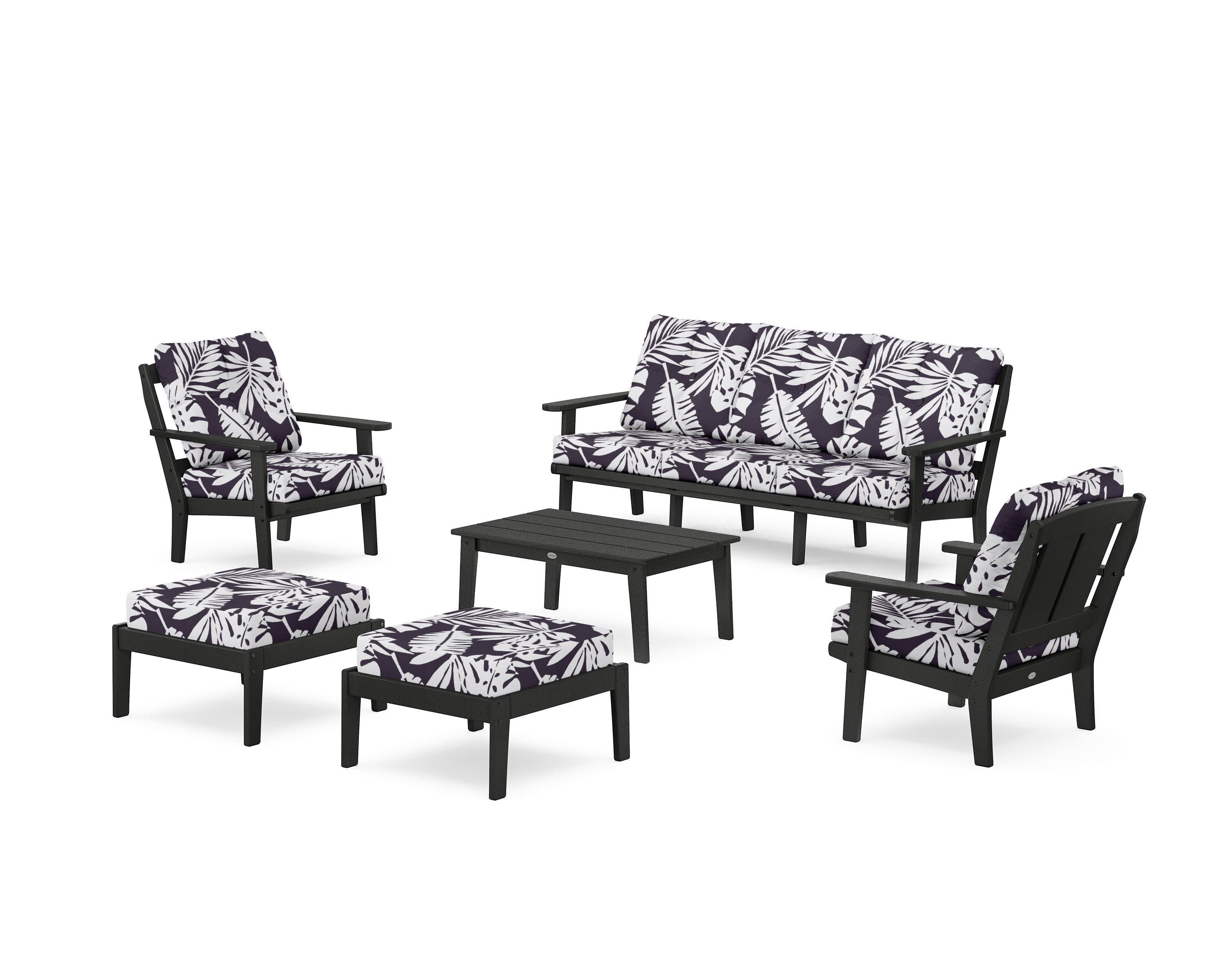 Mission 6-Piece Lounge Sofa Set in Black / Leaf Navy