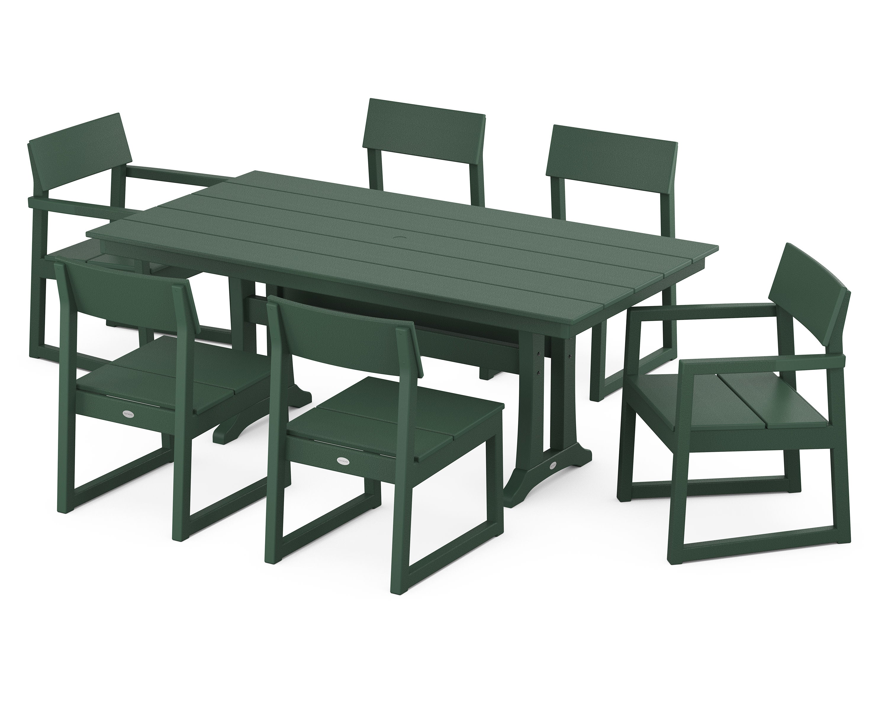 EDGE 7-Piece Farmhouse Trestle Dining Set in Green