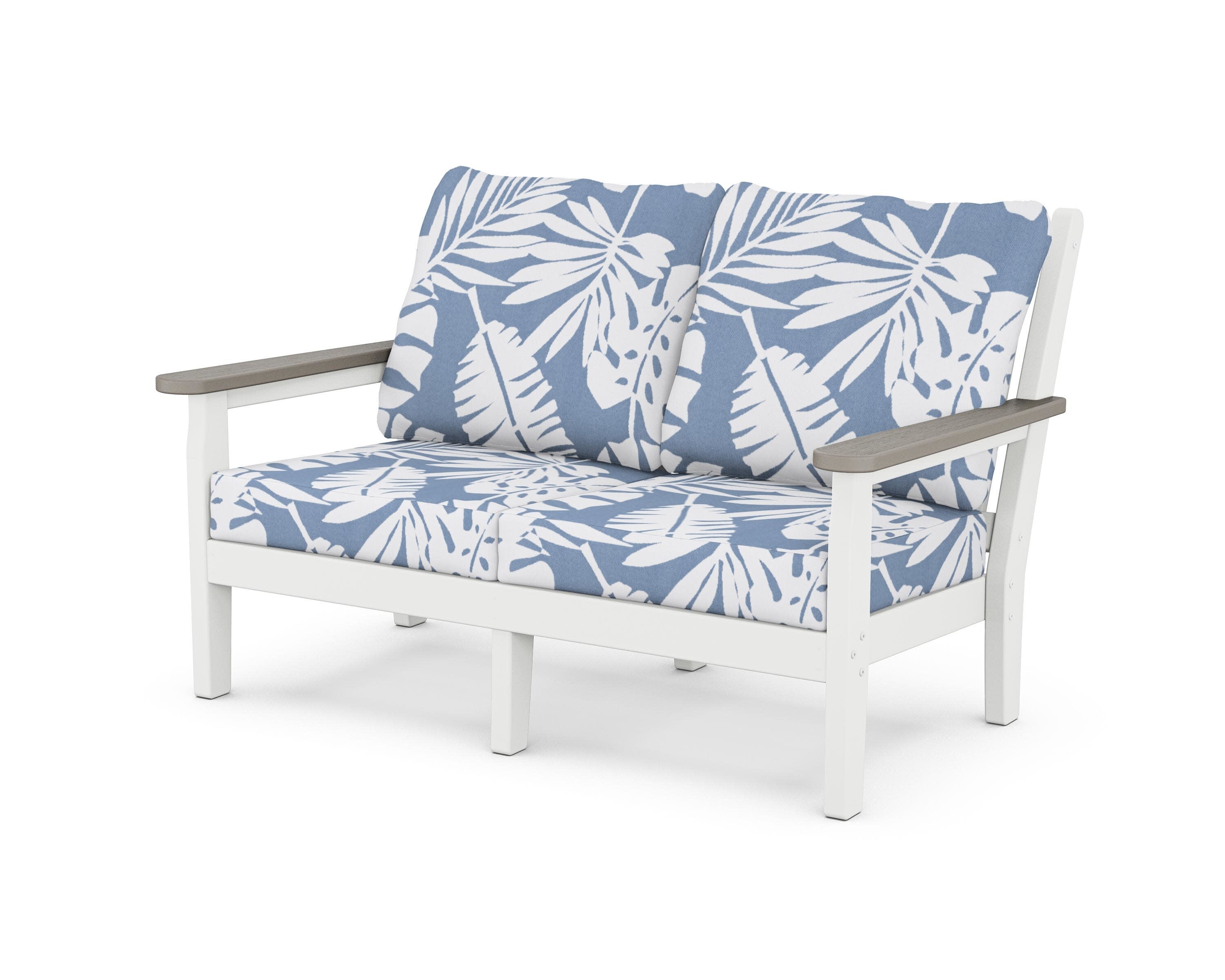 Chippendale Deep Seating Loveseat in White / Driftwood / Leaf Sky Blue
