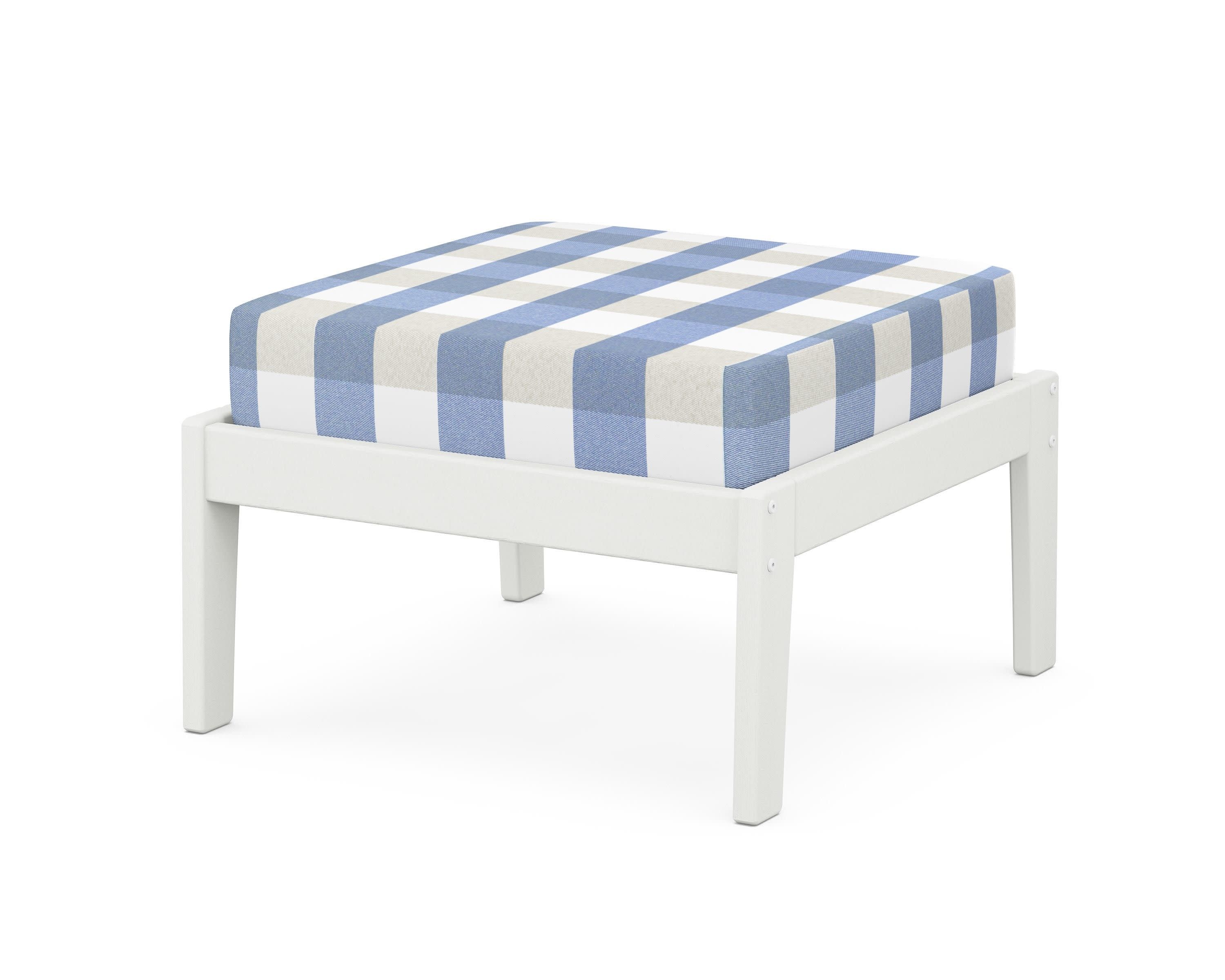 Deep Seating Ottoman in Vintage White / Buffalo Plaid Sky Blue