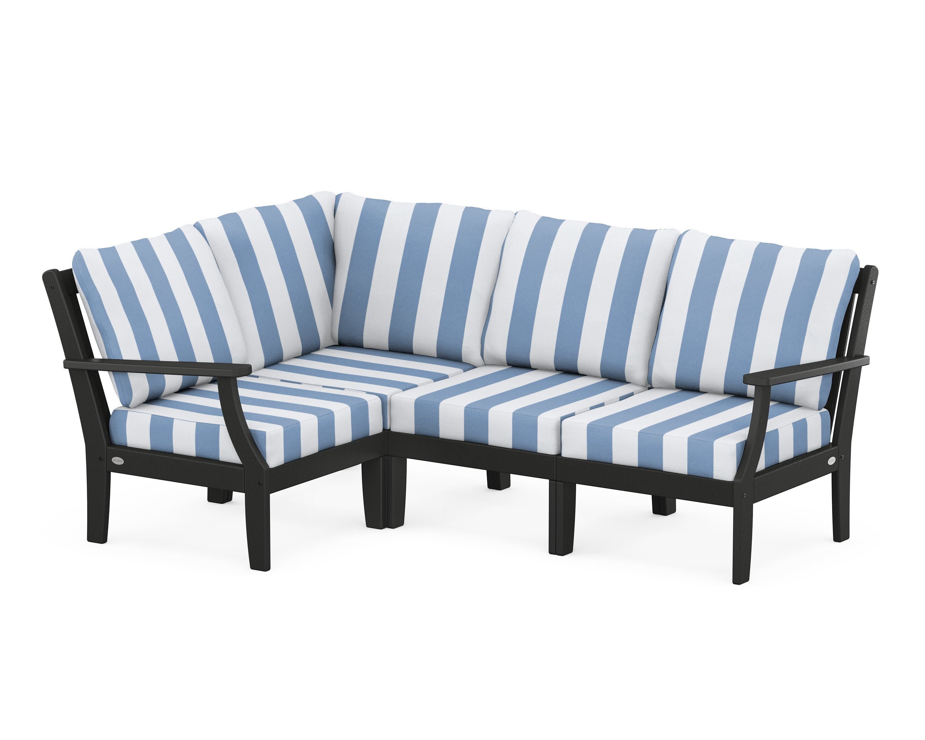 Braxton Modular 4-Piece Deep Seating Set in Black / Cabana Stripe Sky Blue