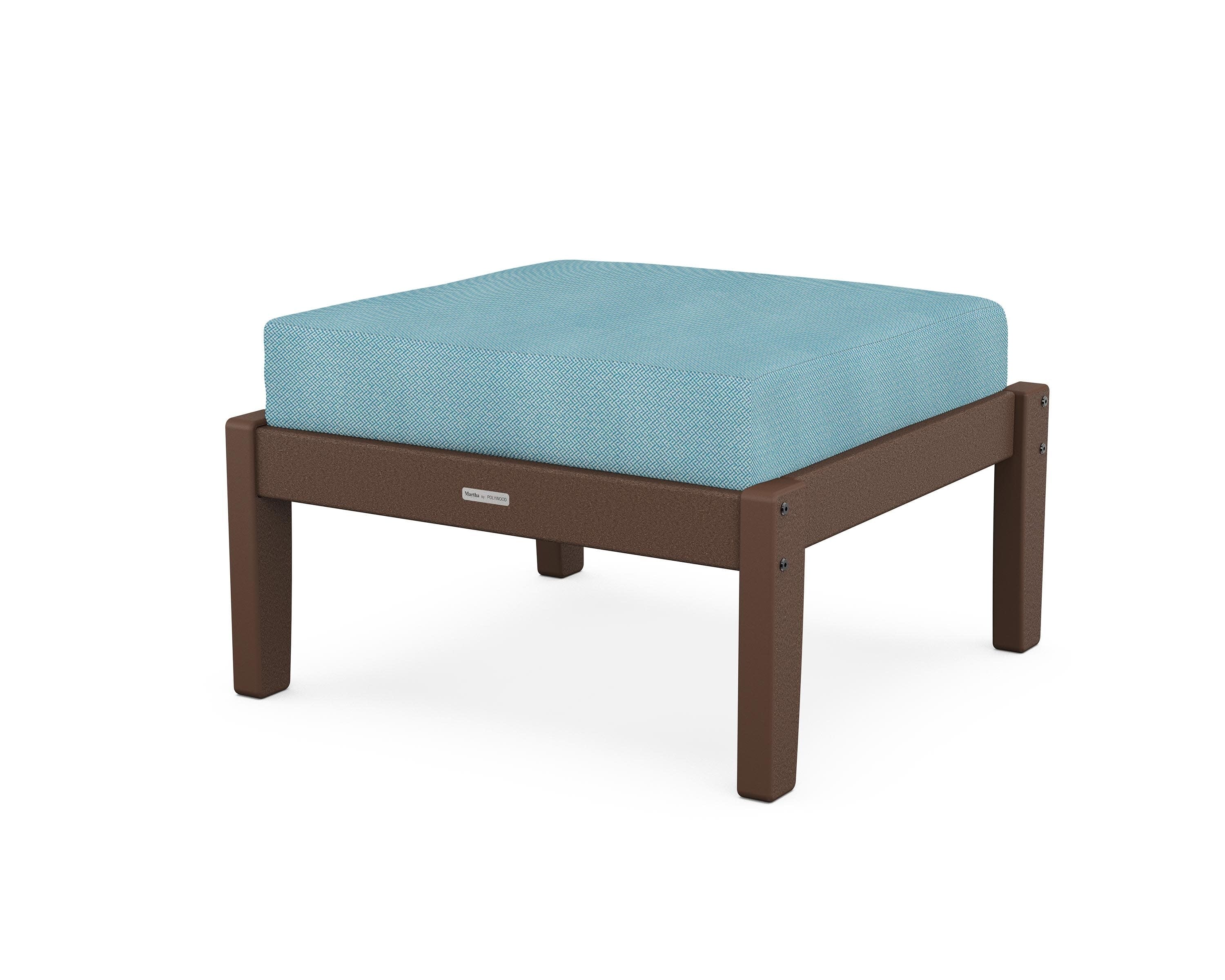 Chinoiserie Deep Seating Ottoman in Mahogany / Lattice Sky Blue