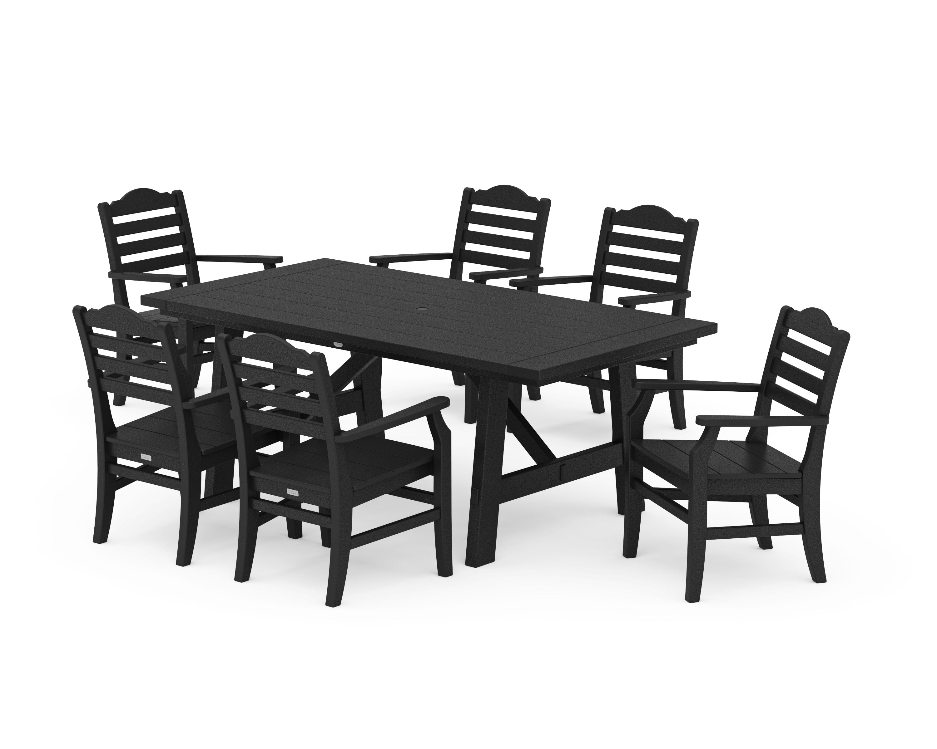 Savannah Arm Chair 7-Piece Rustic Farmhouse Dining Set in Black