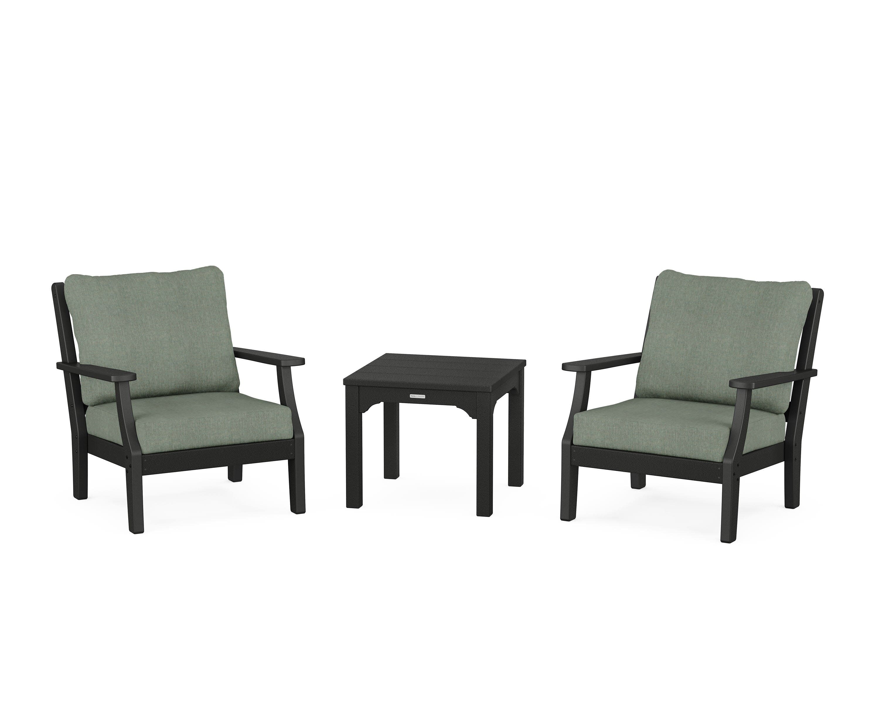 Chinoiserie 3-Piece Deep Seating Set in Black / Cast Sage