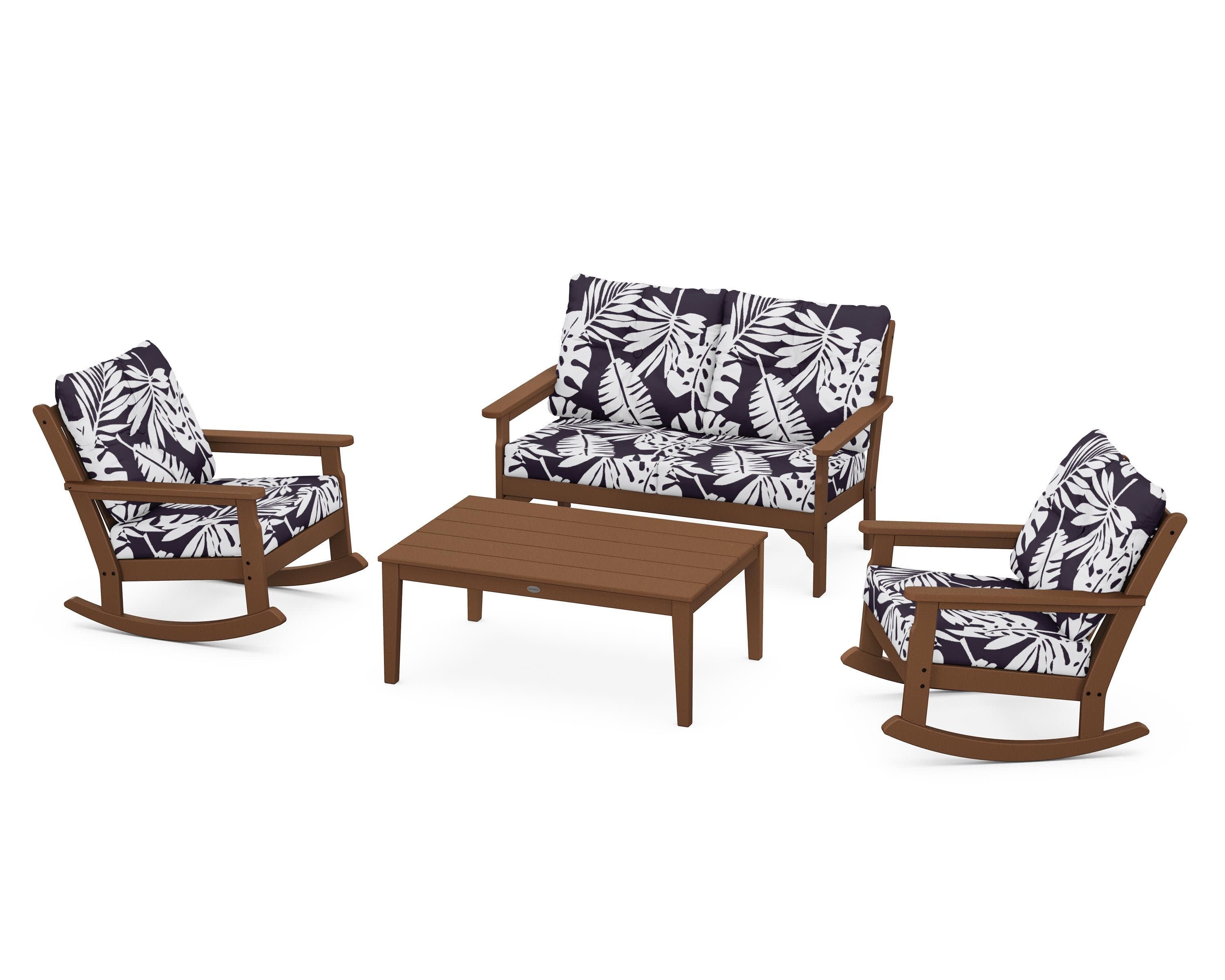 Vineyard 4-Piece Deep Seating Rocking Chair Set in Teak / Leaf Navy