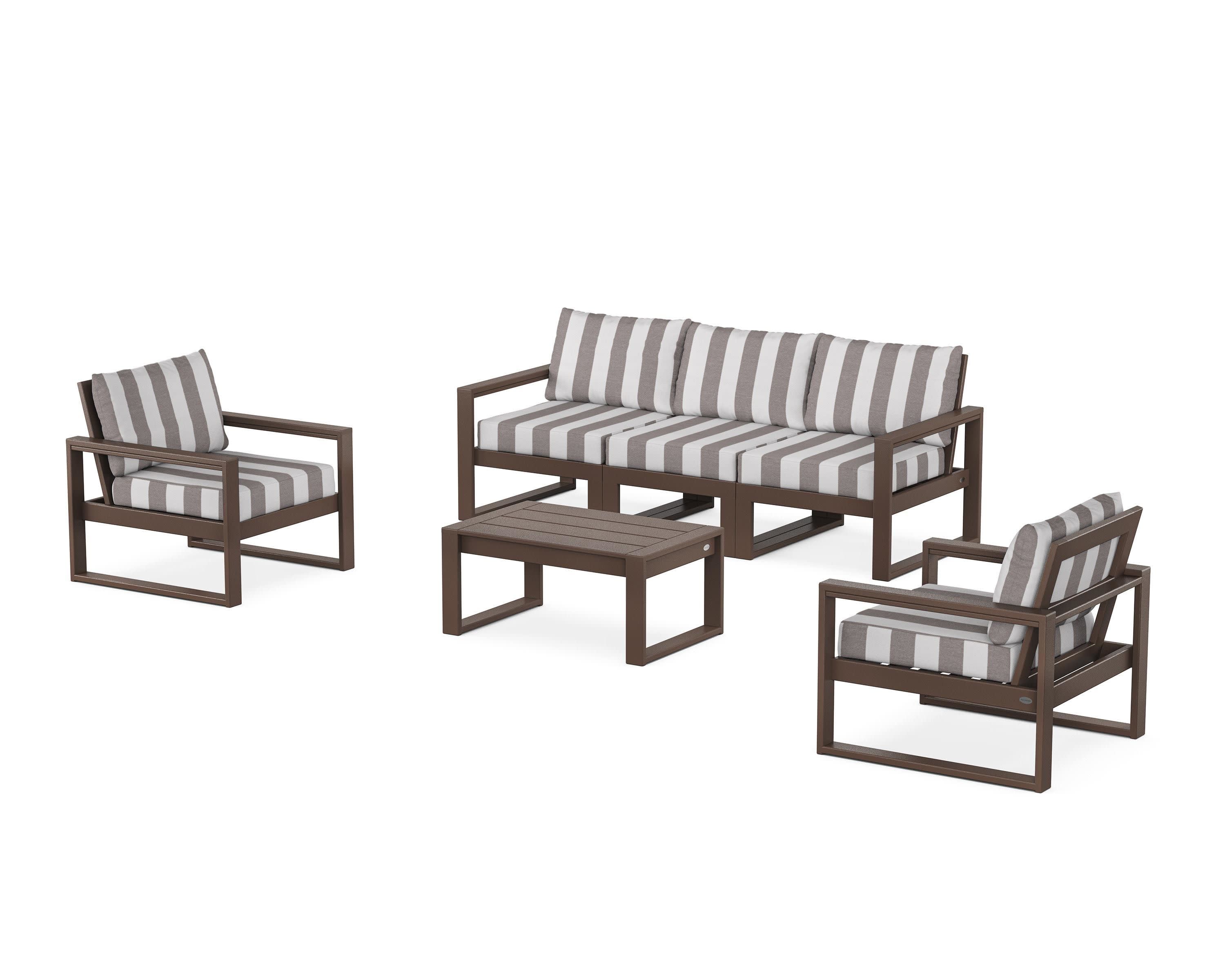 EDGE Sectional 4-Piece Deep Seating Set with Sofa in Mahogany / Cabana Stripe Grey Mist