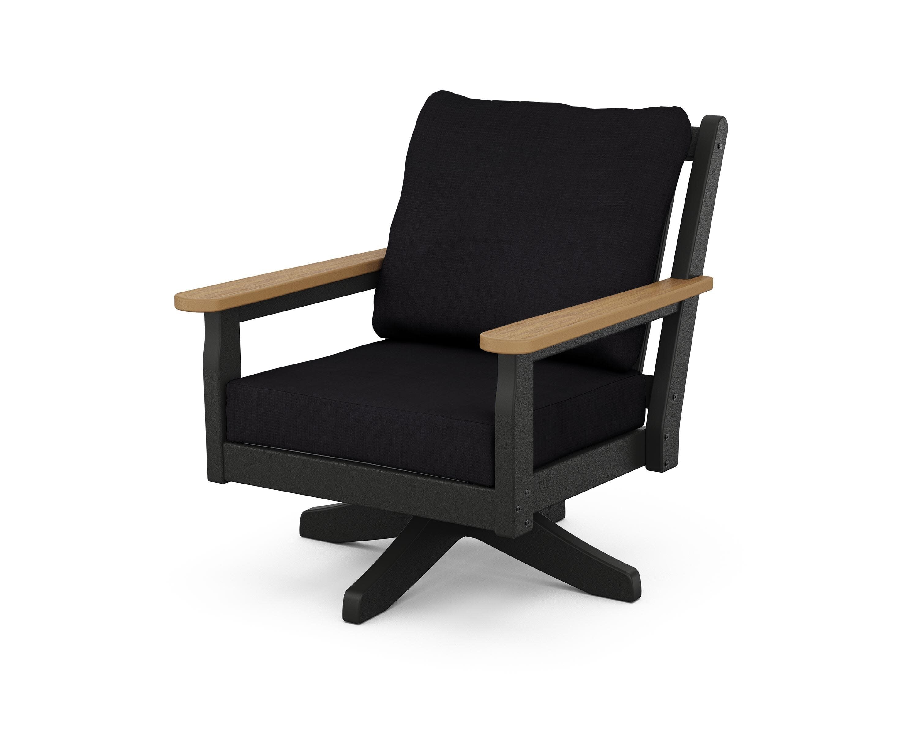 Chippendale Deep Seating Swivel Chair in Black / Natural / Midnight Linen