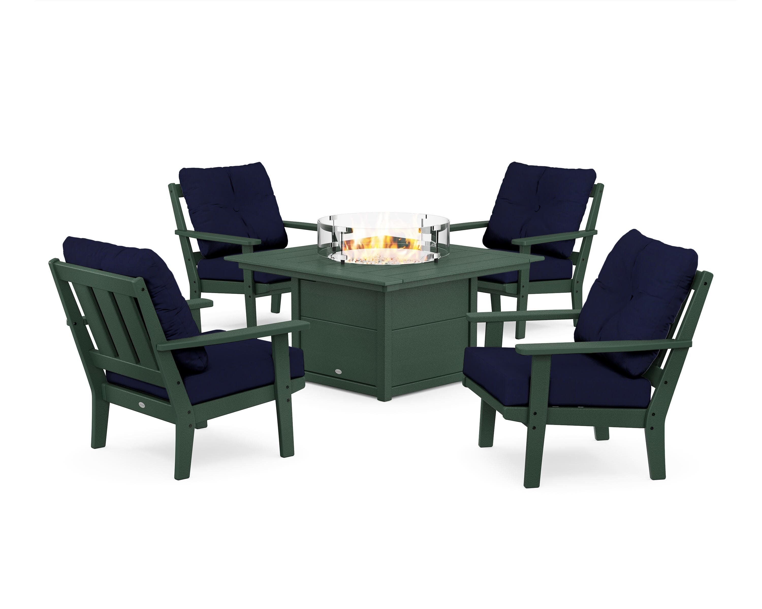 Oxford 5-Piece Deep Seating Set with Fire Pit Table in Green / Navy