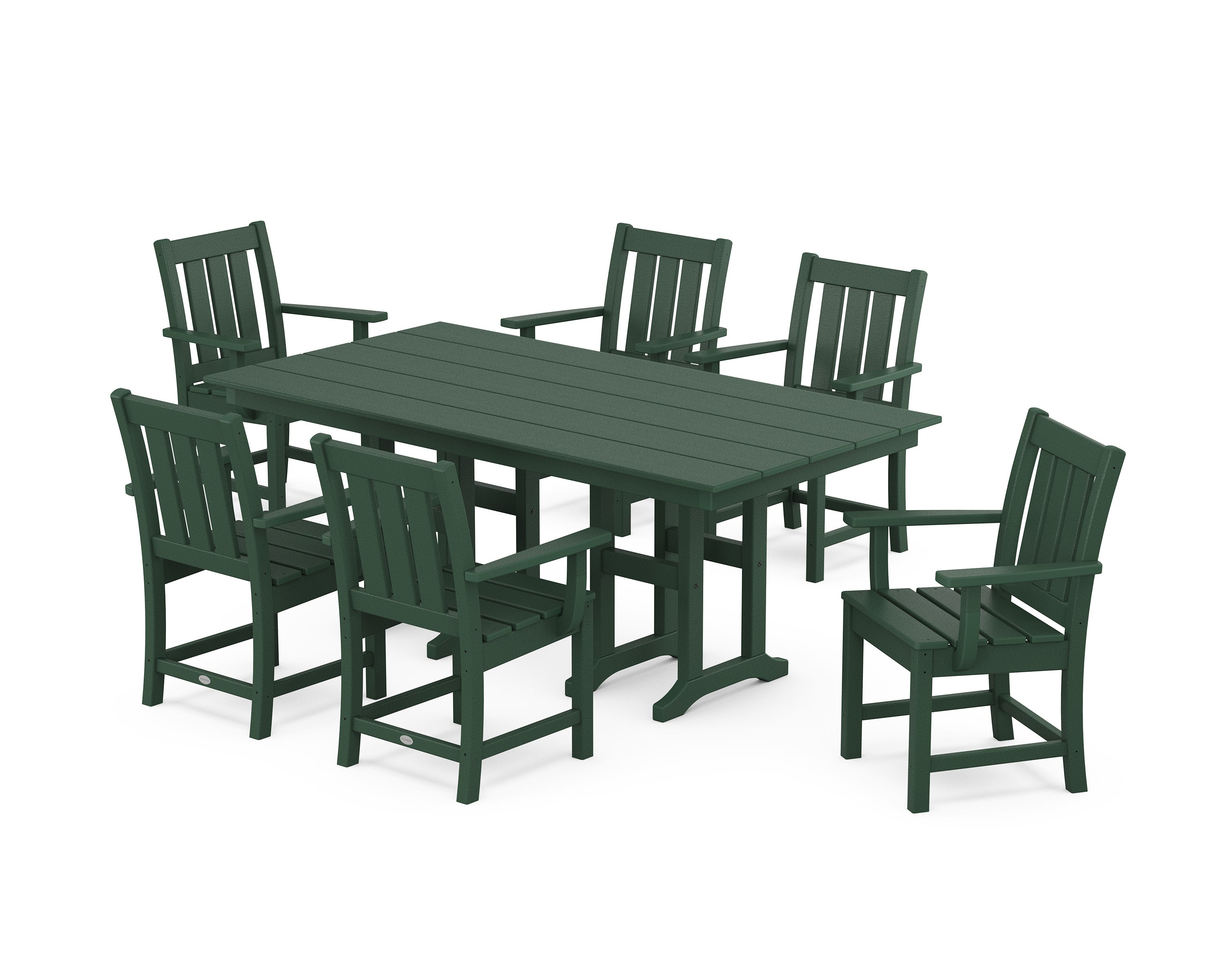 Oxford Arm Chair 7-Piece Farmhouse Dining Set in Green