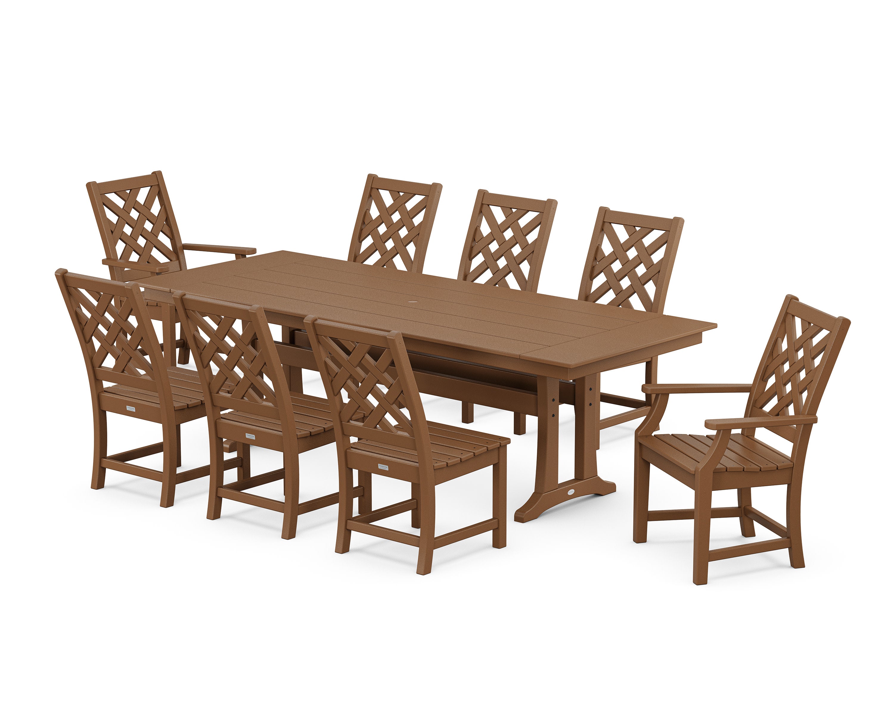 Wovendale 9-Piece Farmhouse Dining Set with Trestle Legs in Teak